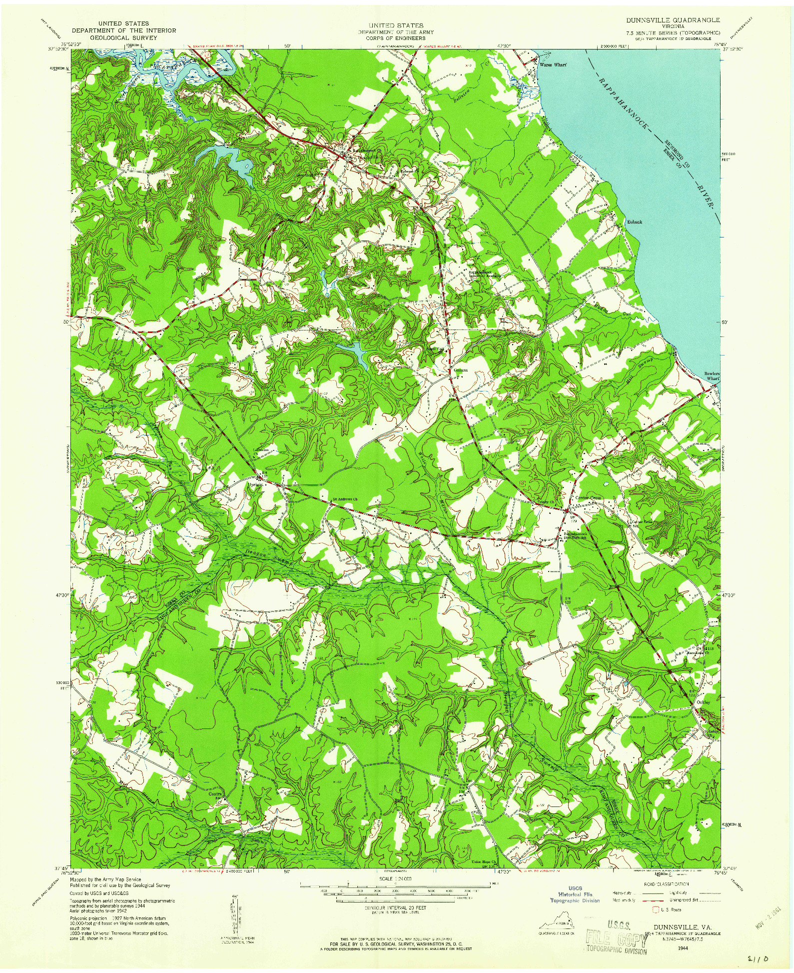 USGS 1:24000-SCALE QUADRANGLE FOR DUNNSVILLE, VA 1944