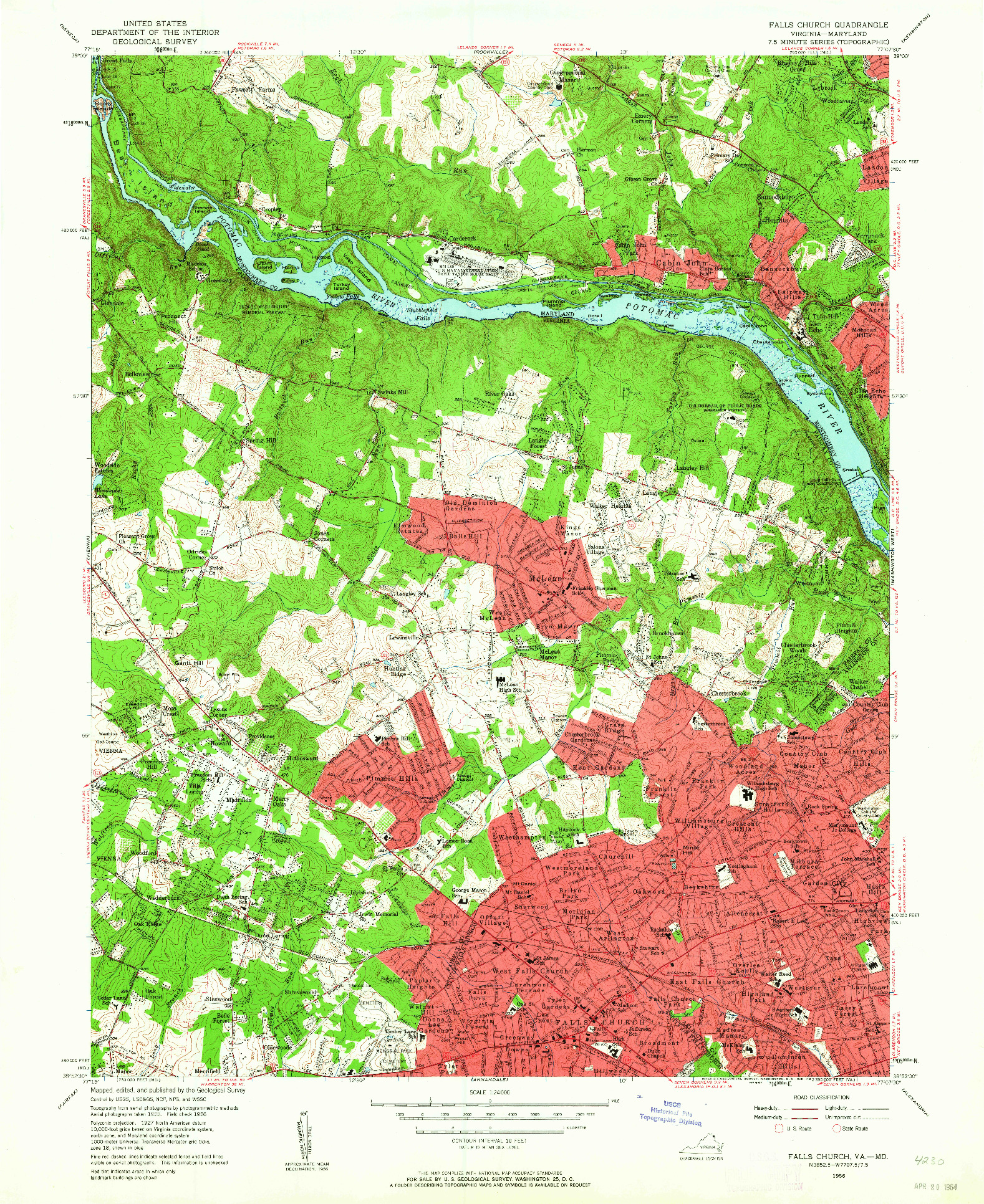 USGS 1:24000-SCALE QUADRANGLE FOR FALLS CHURCH, VA 1956