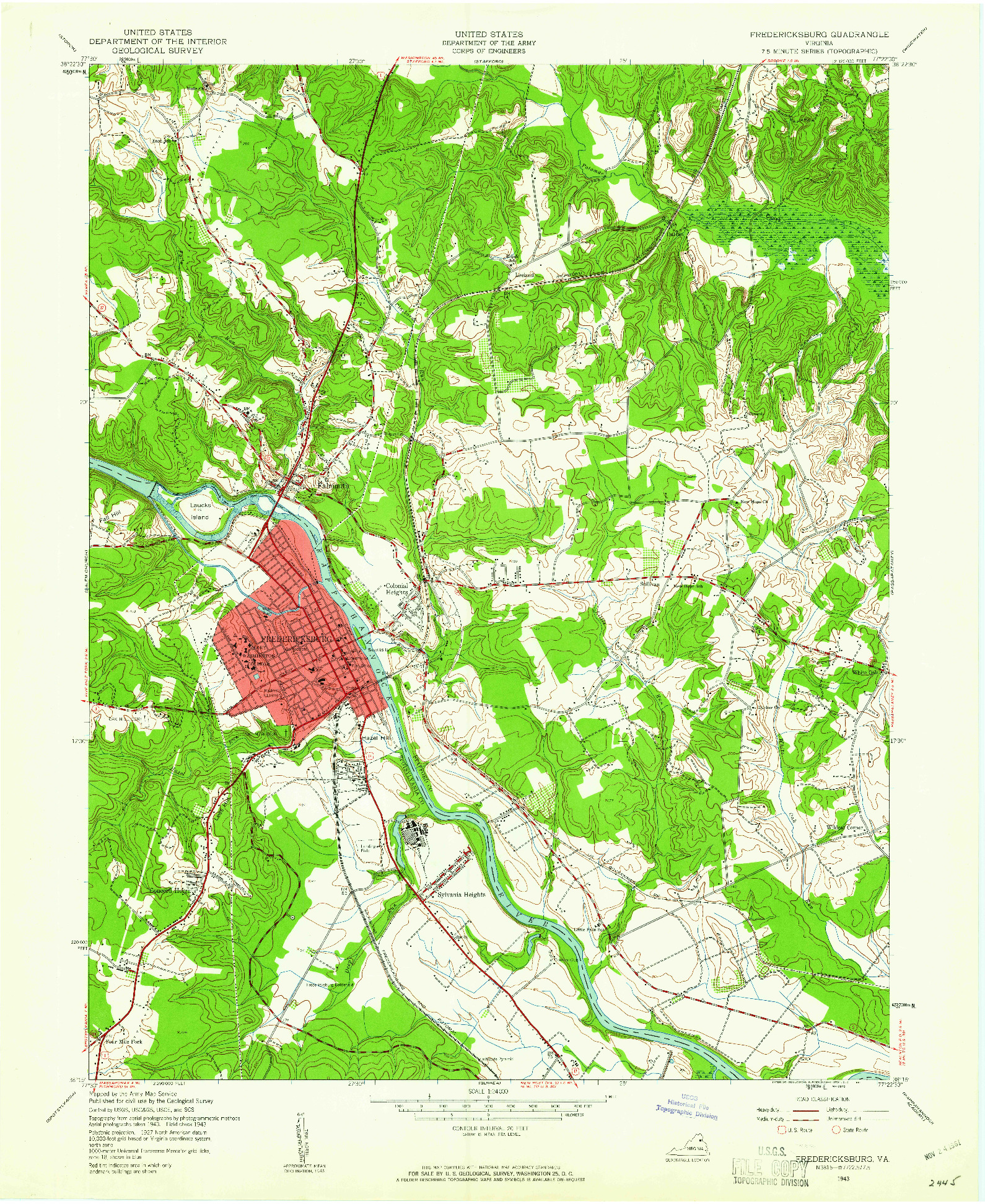 USGS 1:24000-SCALE QUADRANGLE FOR FREDERICKSBURG, VA 1943