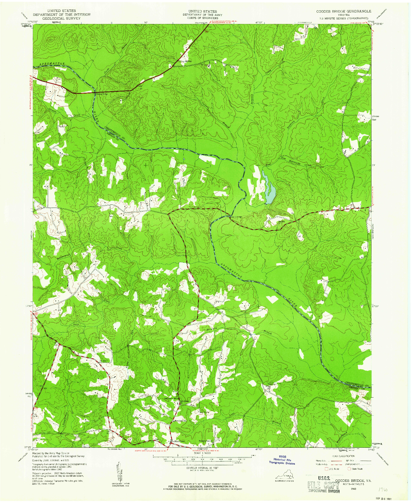 USGS 1:24000-SCALE QUADRANGLE FOR GOODES BRIDGE, VA 1943