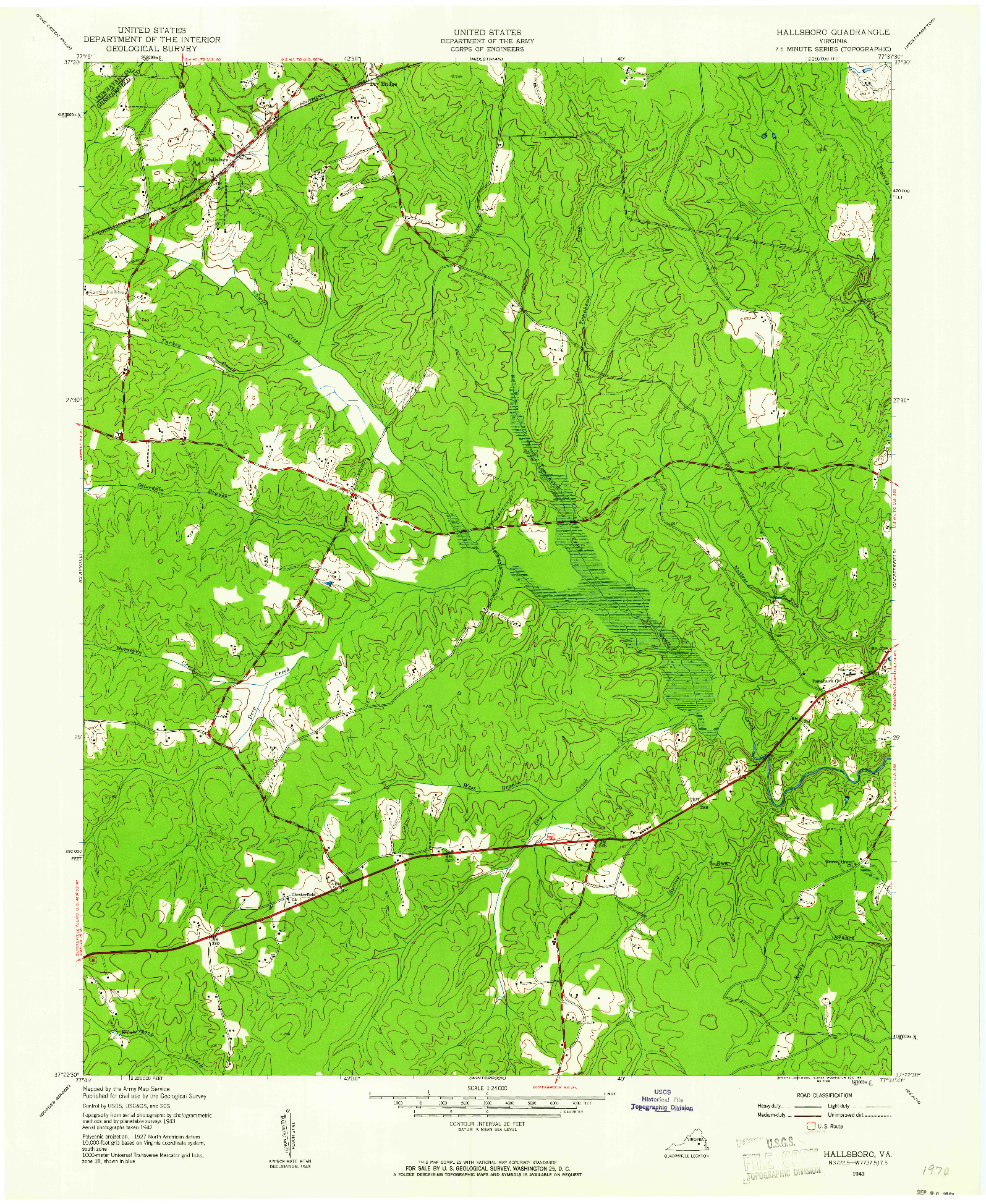 USGS 1:24000-SCALE QUADRANGLE FOR HALLSBORO, VA 1943