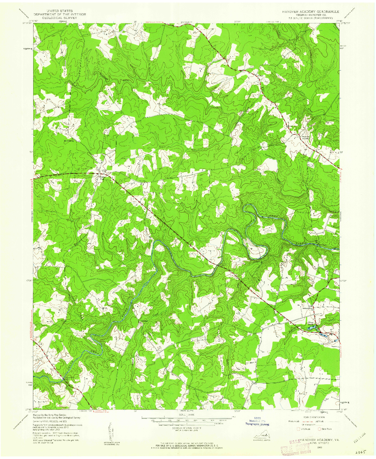 USGS 1:24000-SCALE QUADRANGLE FOR HANOVER ACADEMY, VA 1943