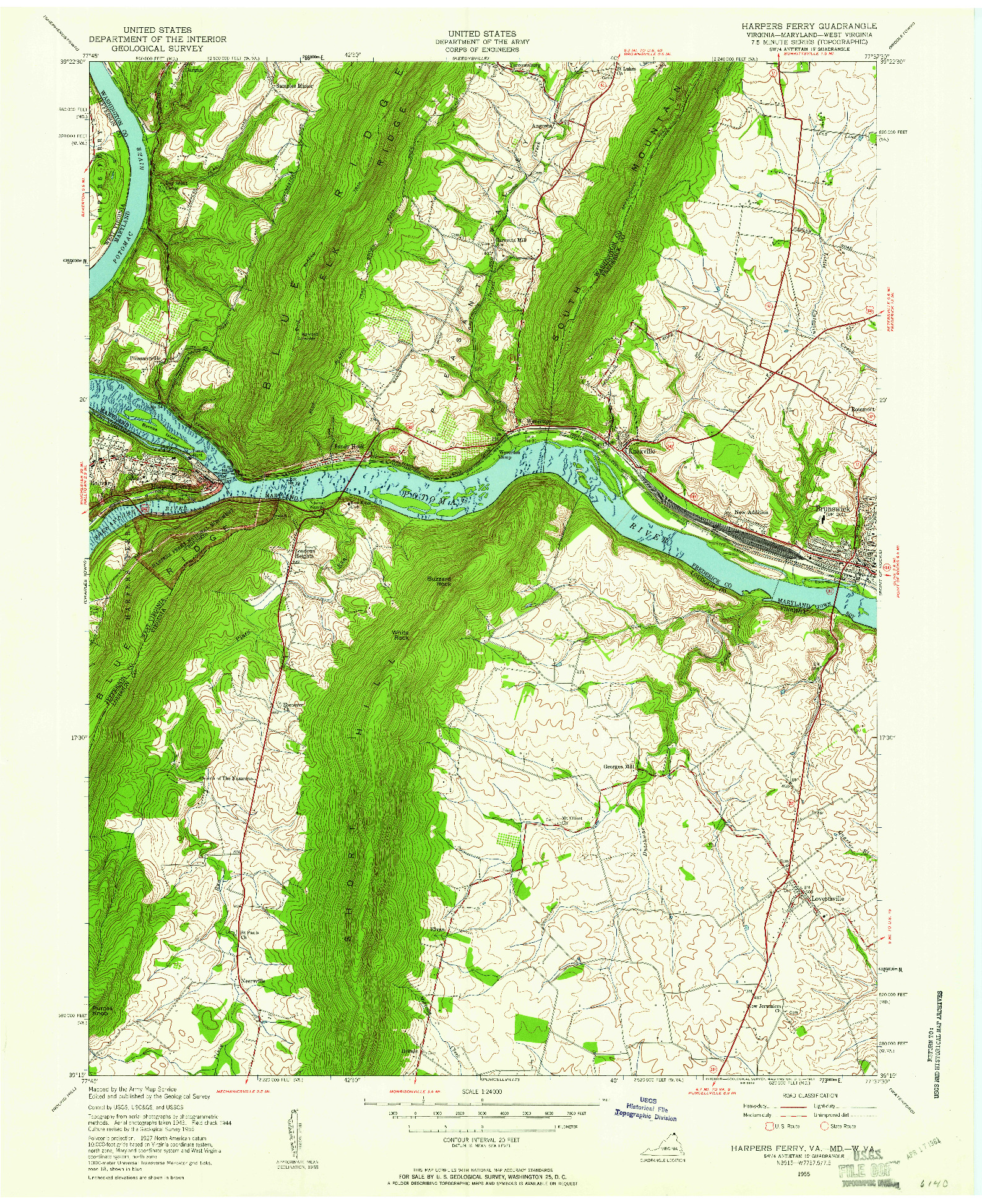 USGS 1:24000-SCALE QUADRANGLE FOR HARPERS FERRY, VA 1955