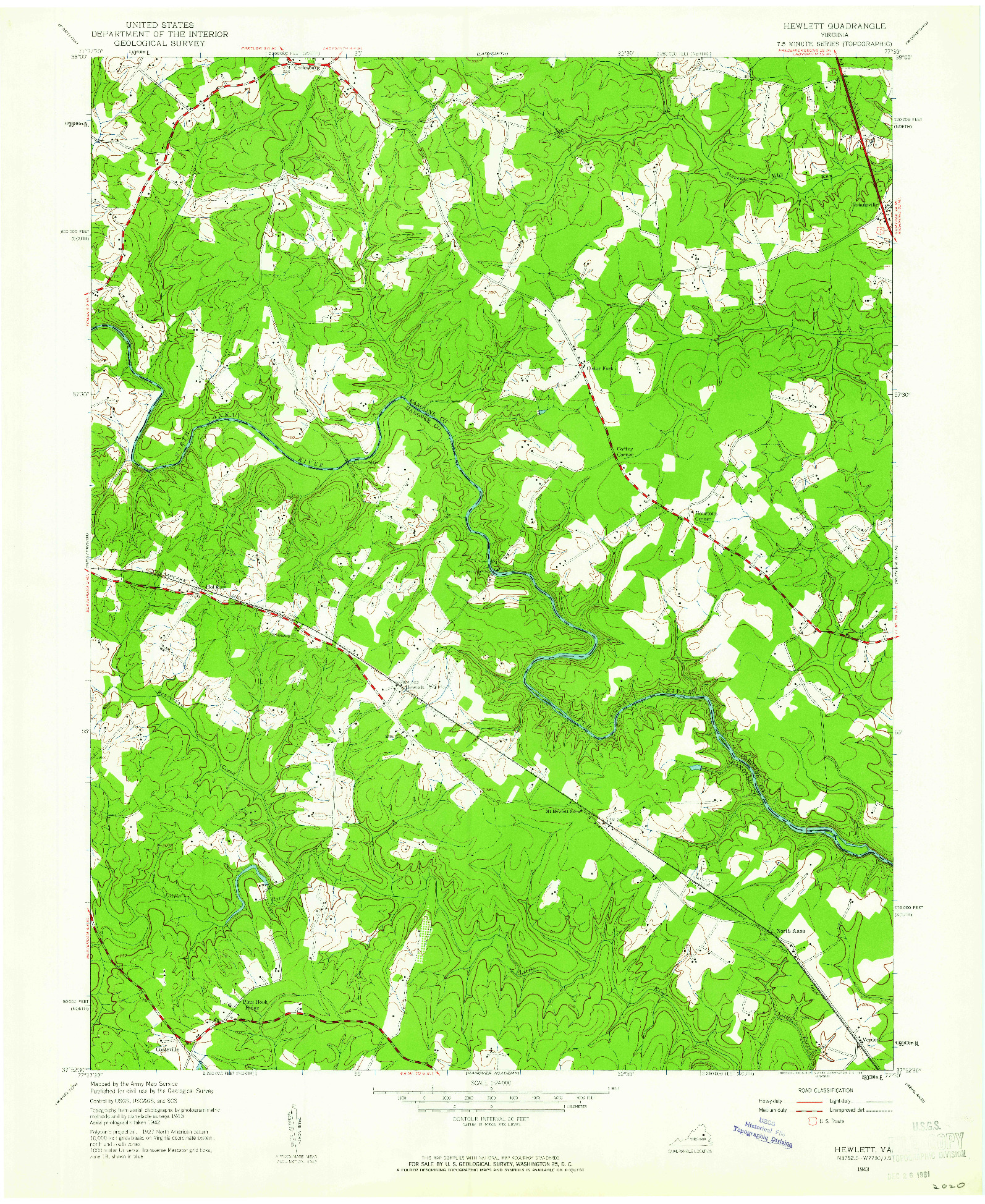 USGS 1:24000-SCALE QUADRANGLE FOR HEWLETT, VA 1943