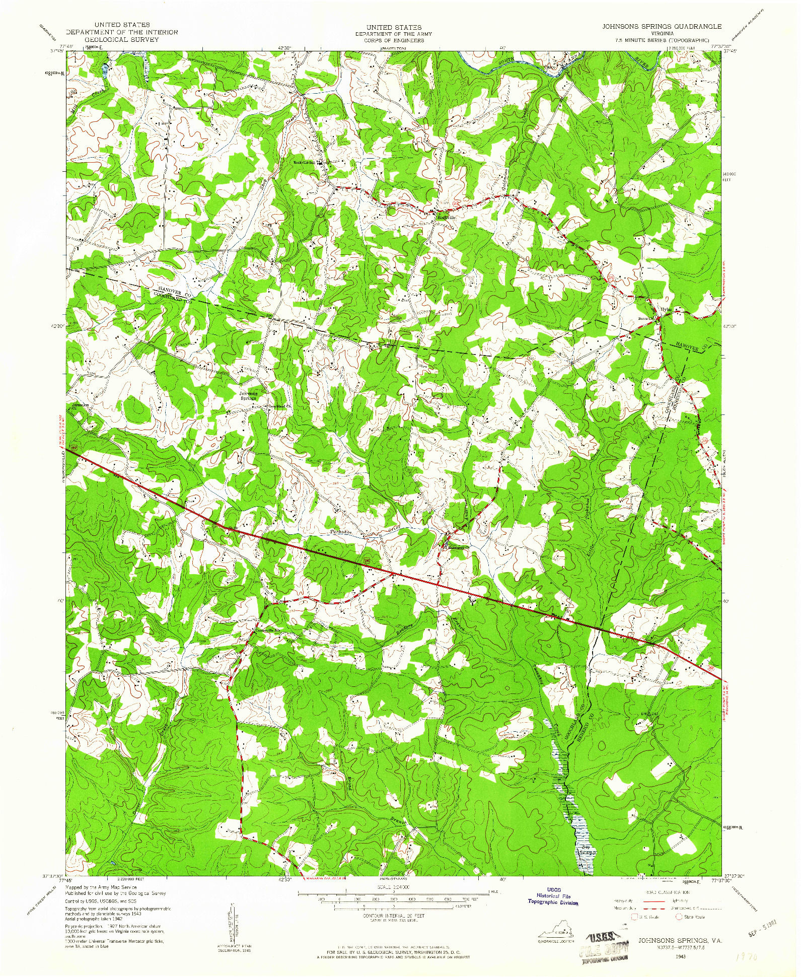 USGS 1:24000-SCALE QUADRANGLE FOR JOHNSONS SPRINGS, VA 1943