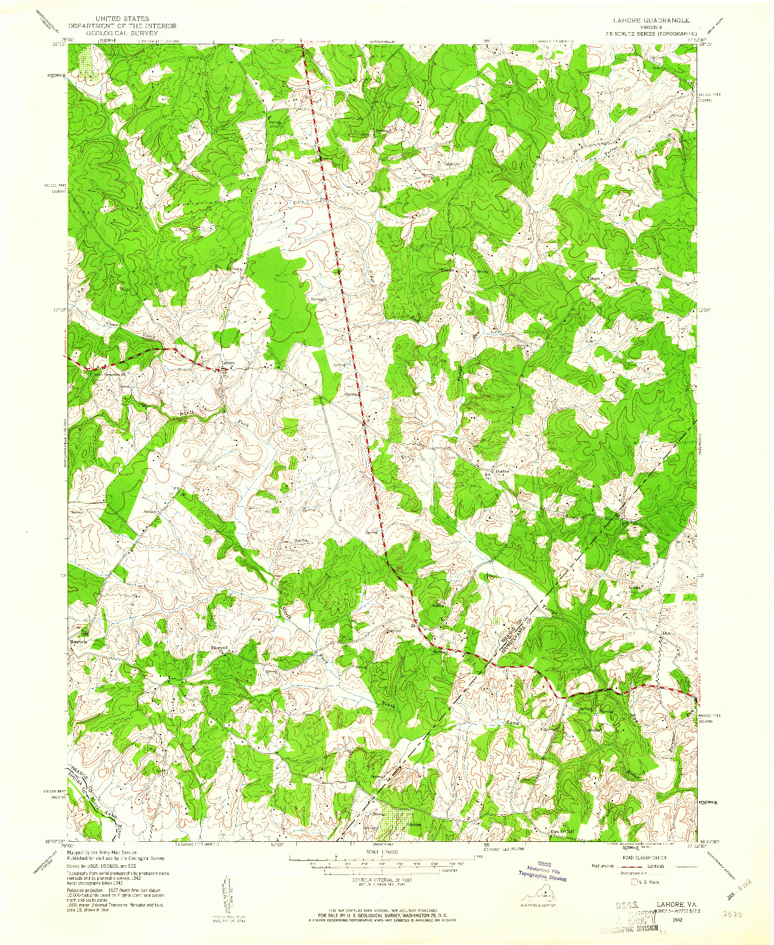 USGS 1:24000-SCALE QUADRANGLE FOR LAHORE, VA 1942