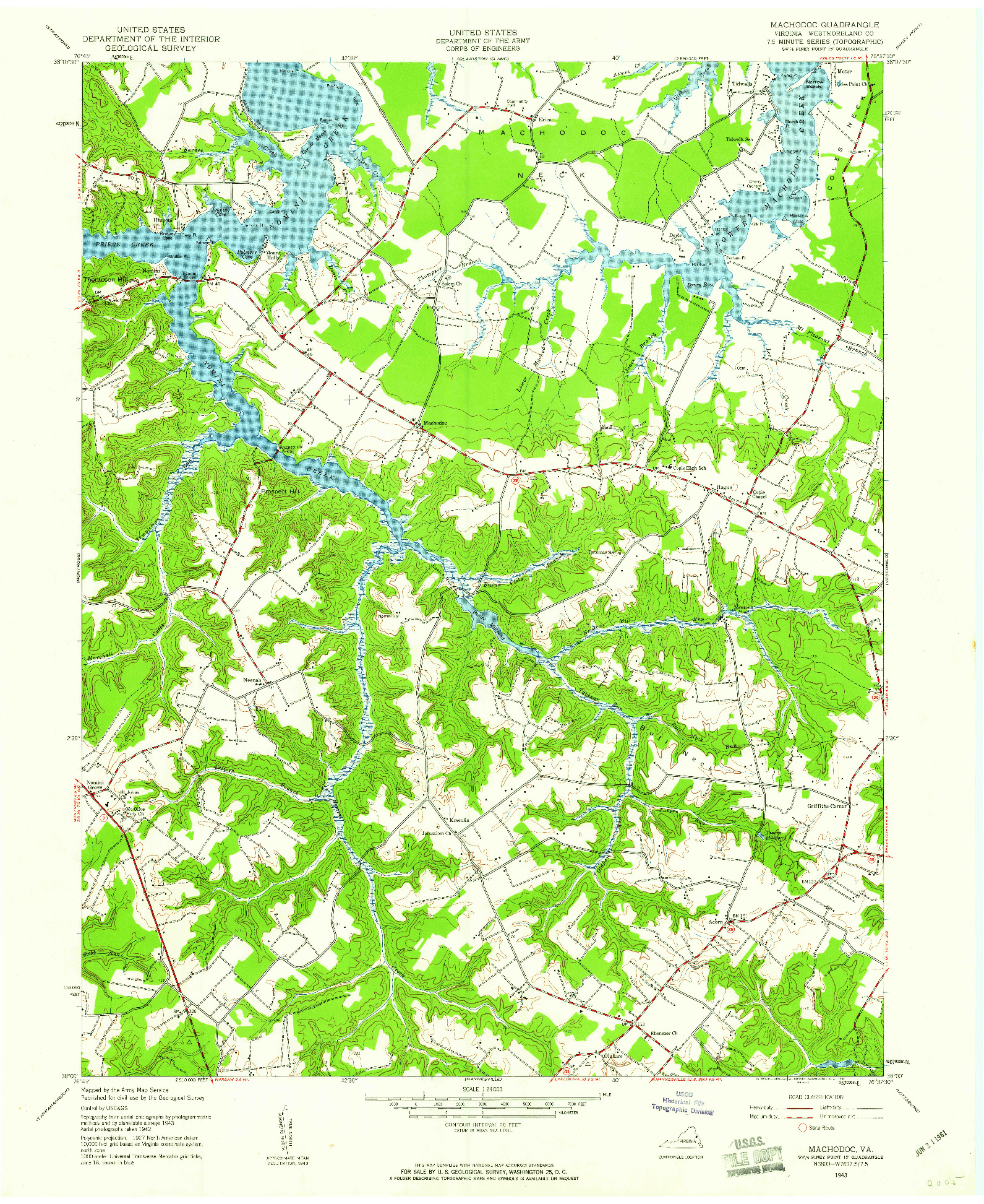USGS 1:24000-SCALE QUADRANGLE FOR MACHODOC, VA 1943
