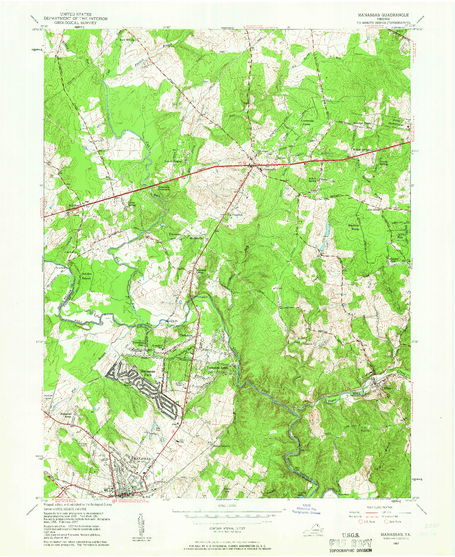 USGS 1:24000-SCALE QUADRANGLE FOR MANASSAS, VA 1957