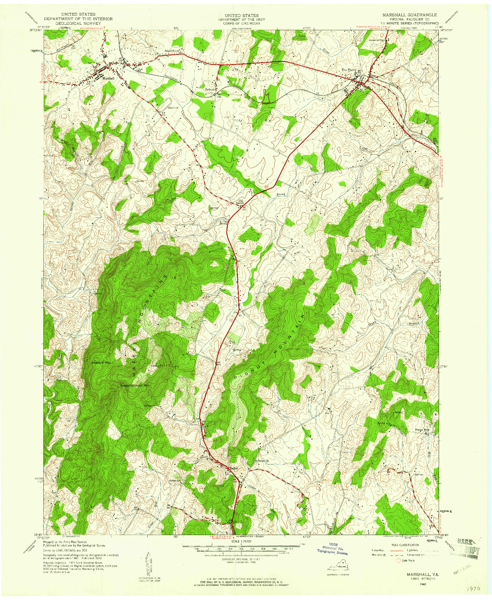 USGS 1:24000-SCALE QUADRANGLE FOR MARSHALL, VA 1943