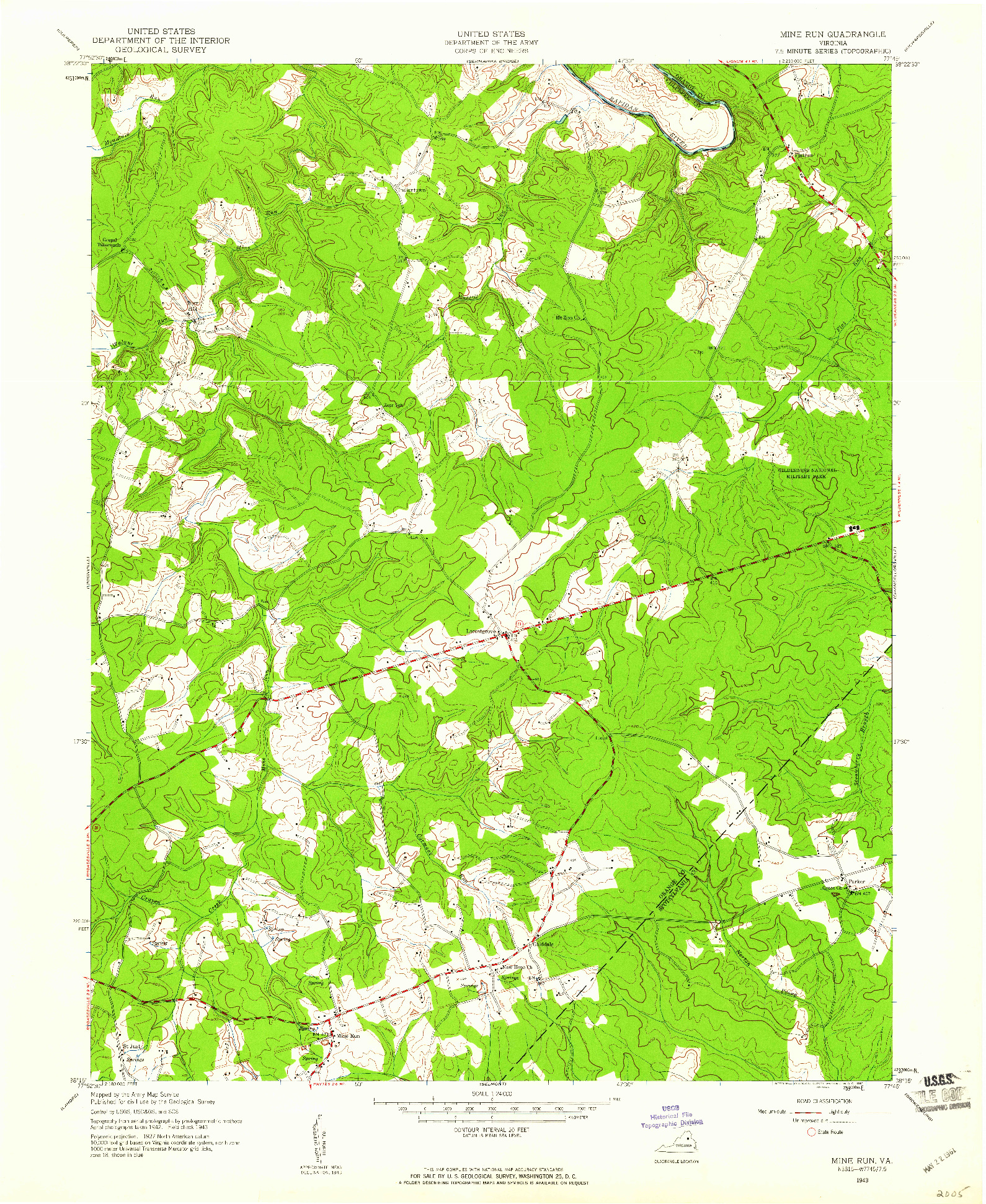 USGS 1:24000-SCALE QUADRANGLE FOR MINE RUN, VA 1943