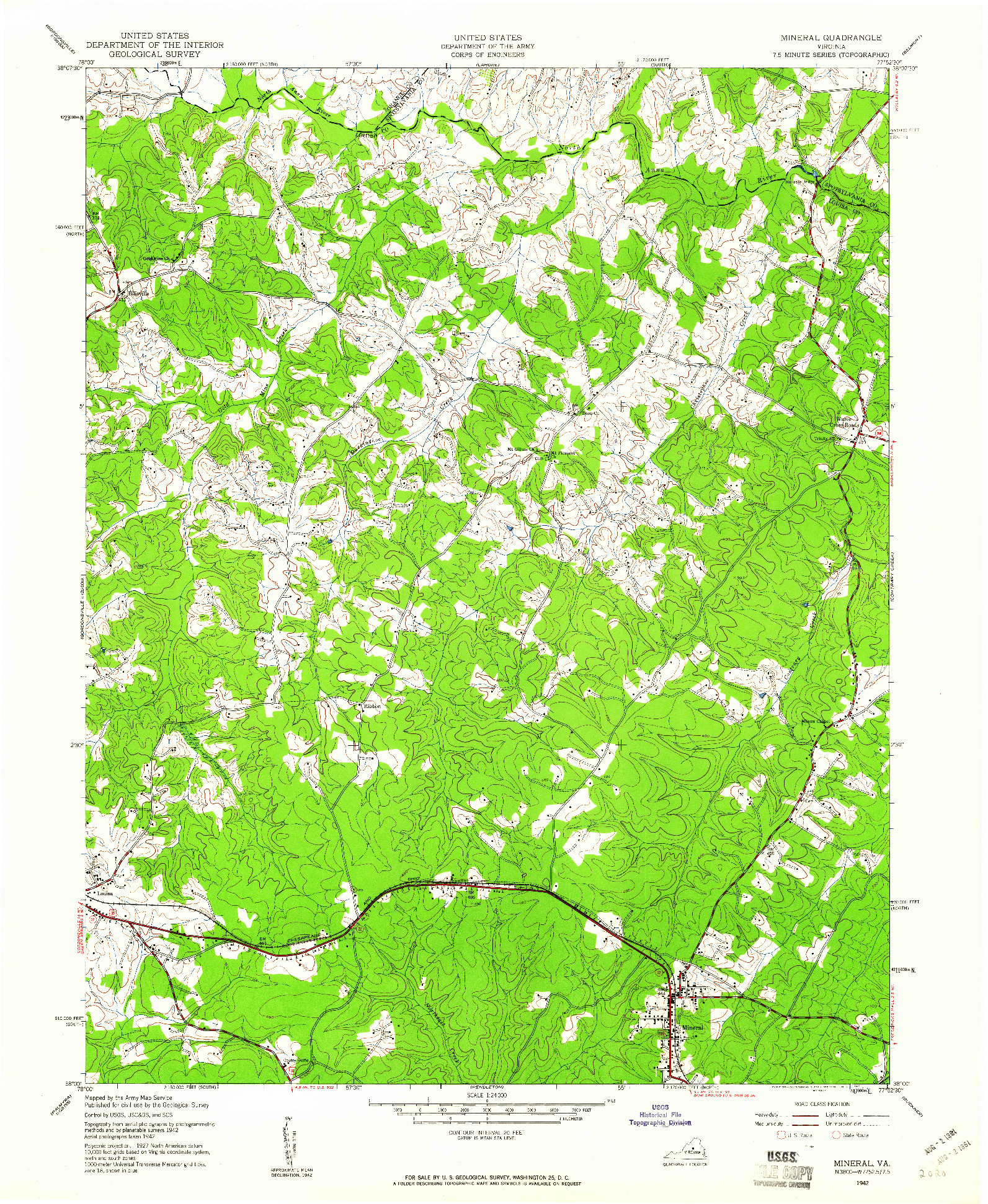 USGS 1:24000-SCALE QUADRANGLE FOR MINERAL, VA 1942