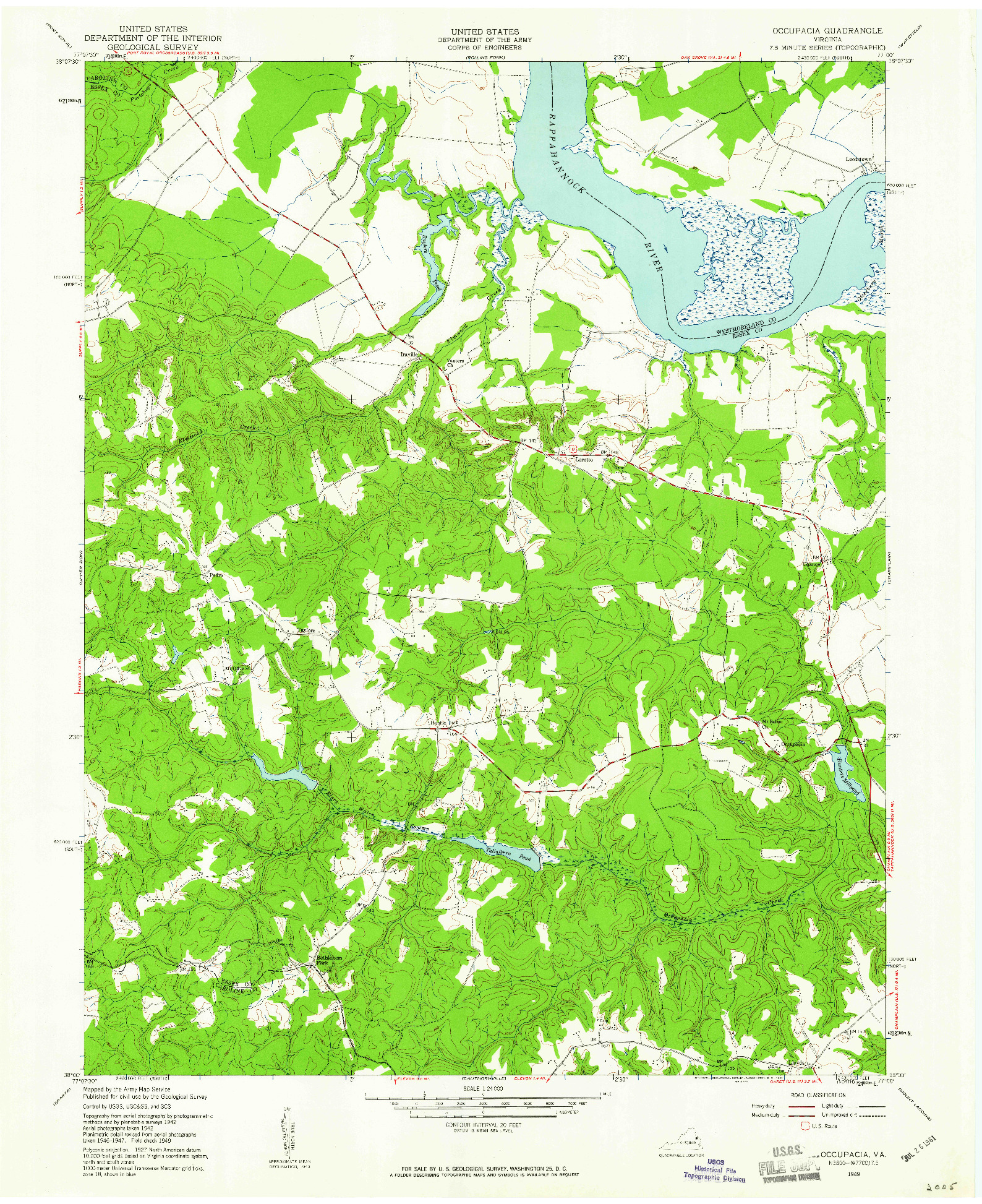 USGS 1:24000-SCALE QUADRANGLE FOR OCCUPACIA, VA 1949