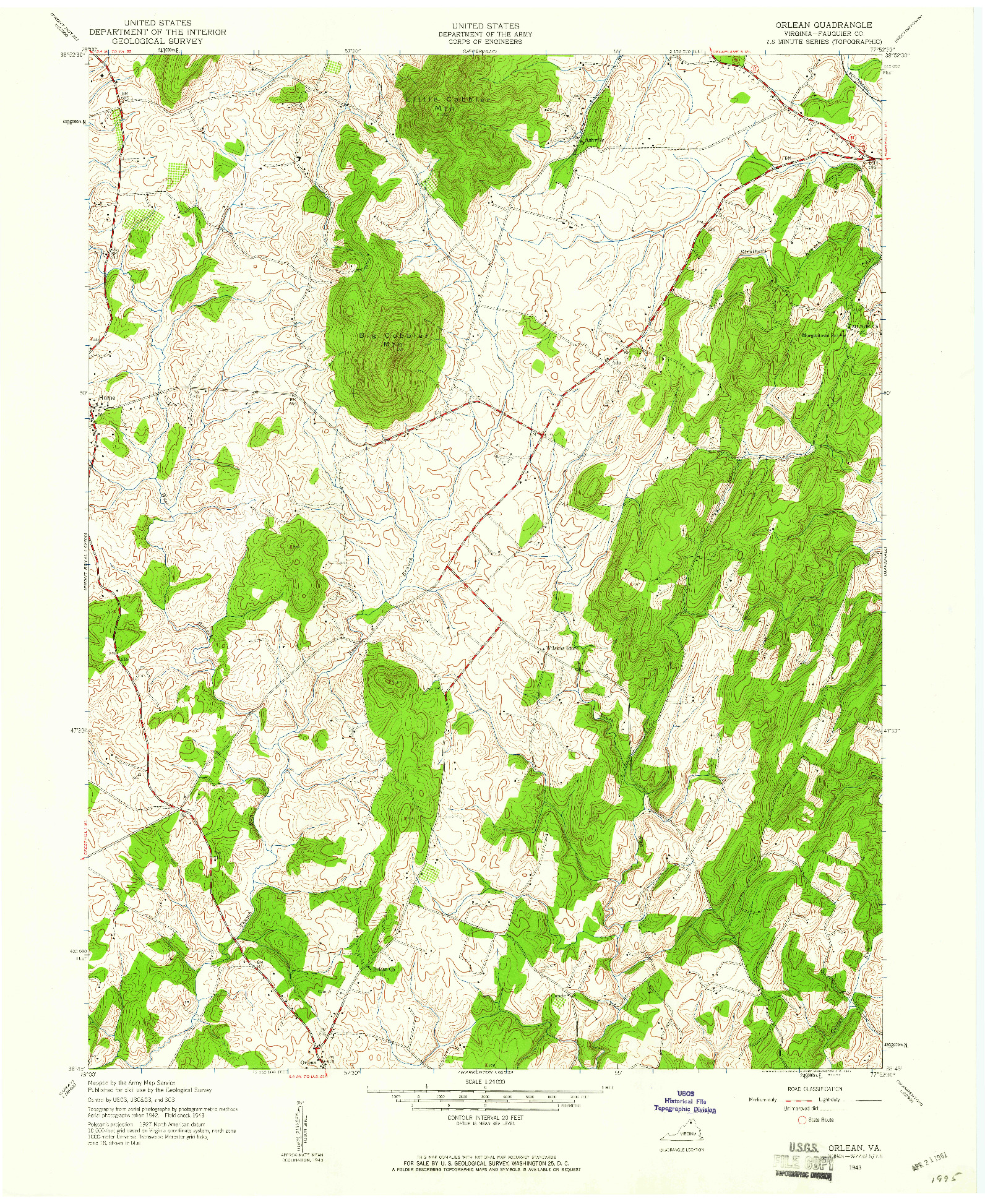 USGS 1:24000-SCALE QUADRANGLE FOR ORLEAN, VA 1943