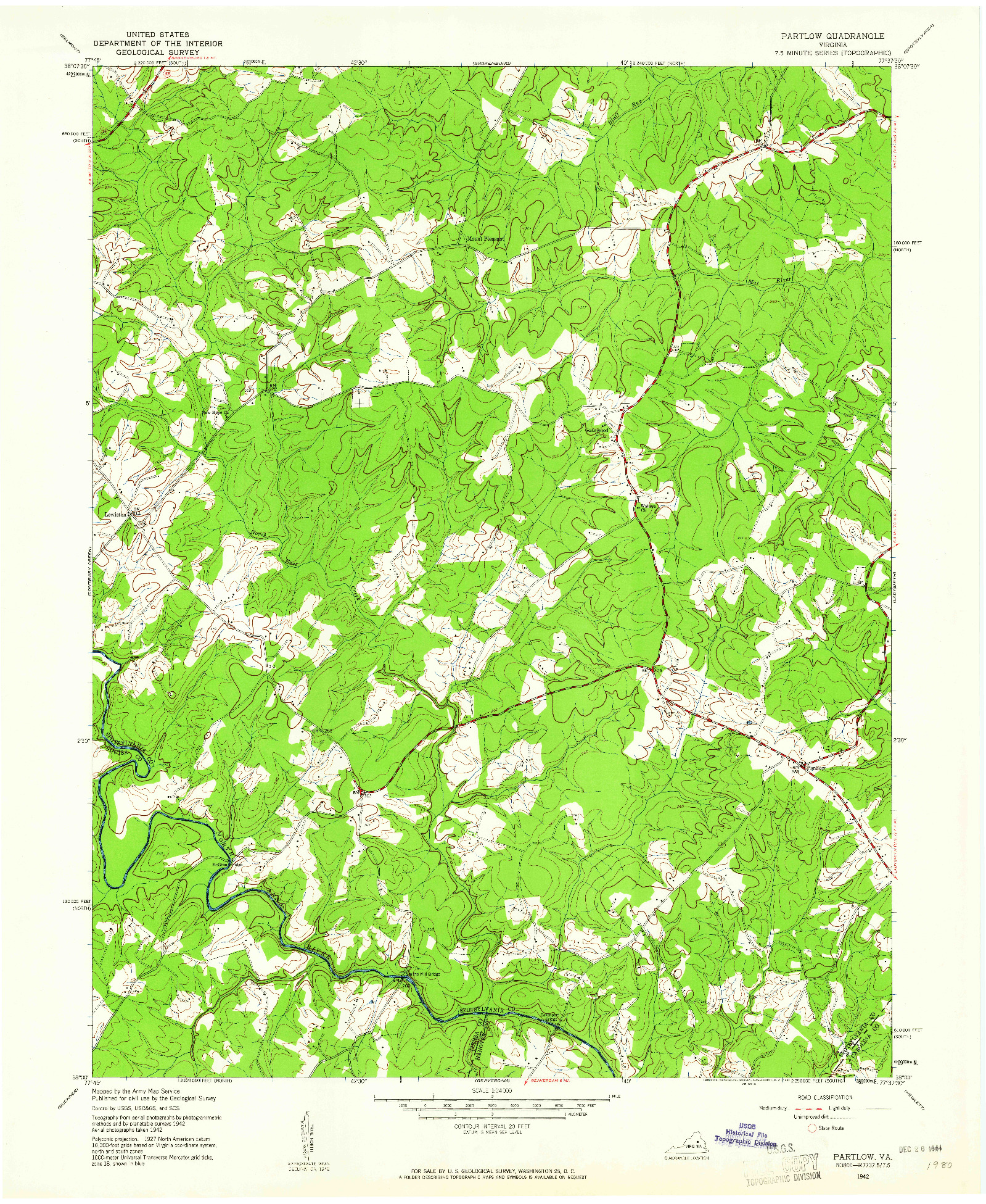 USGS 1:24000-SCALE QUADRANGLE FOR PARTLOW, VA 1942