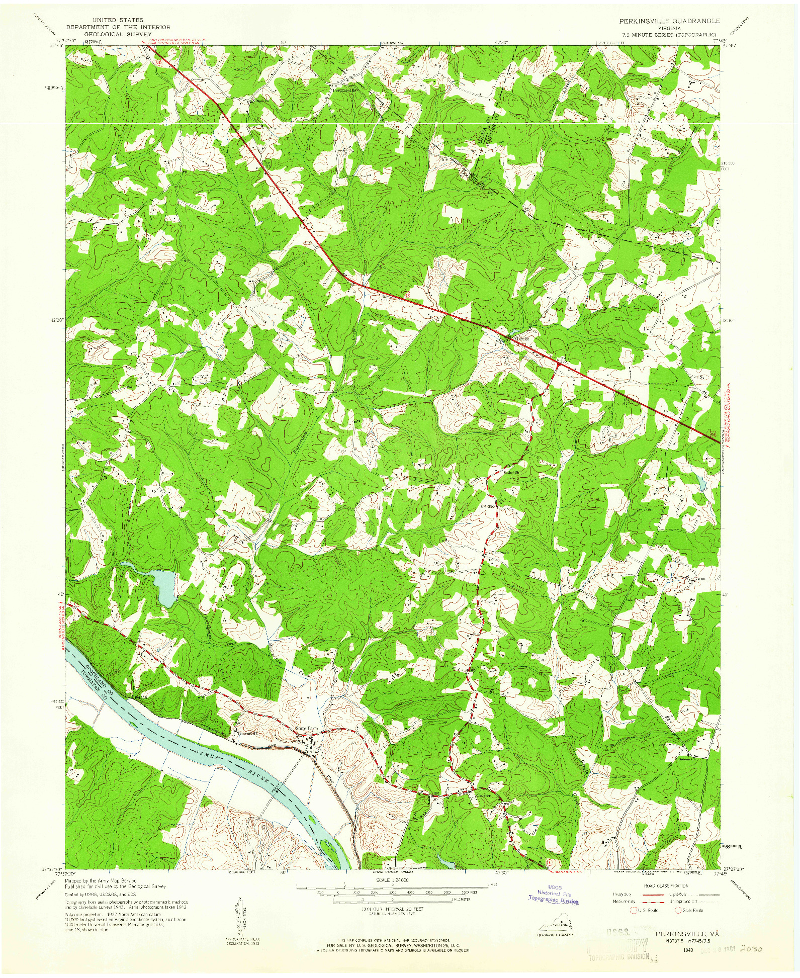 USGS 1:24000-SCALE QUADRANGLE FOR PERKINSVILLE, VA 1943