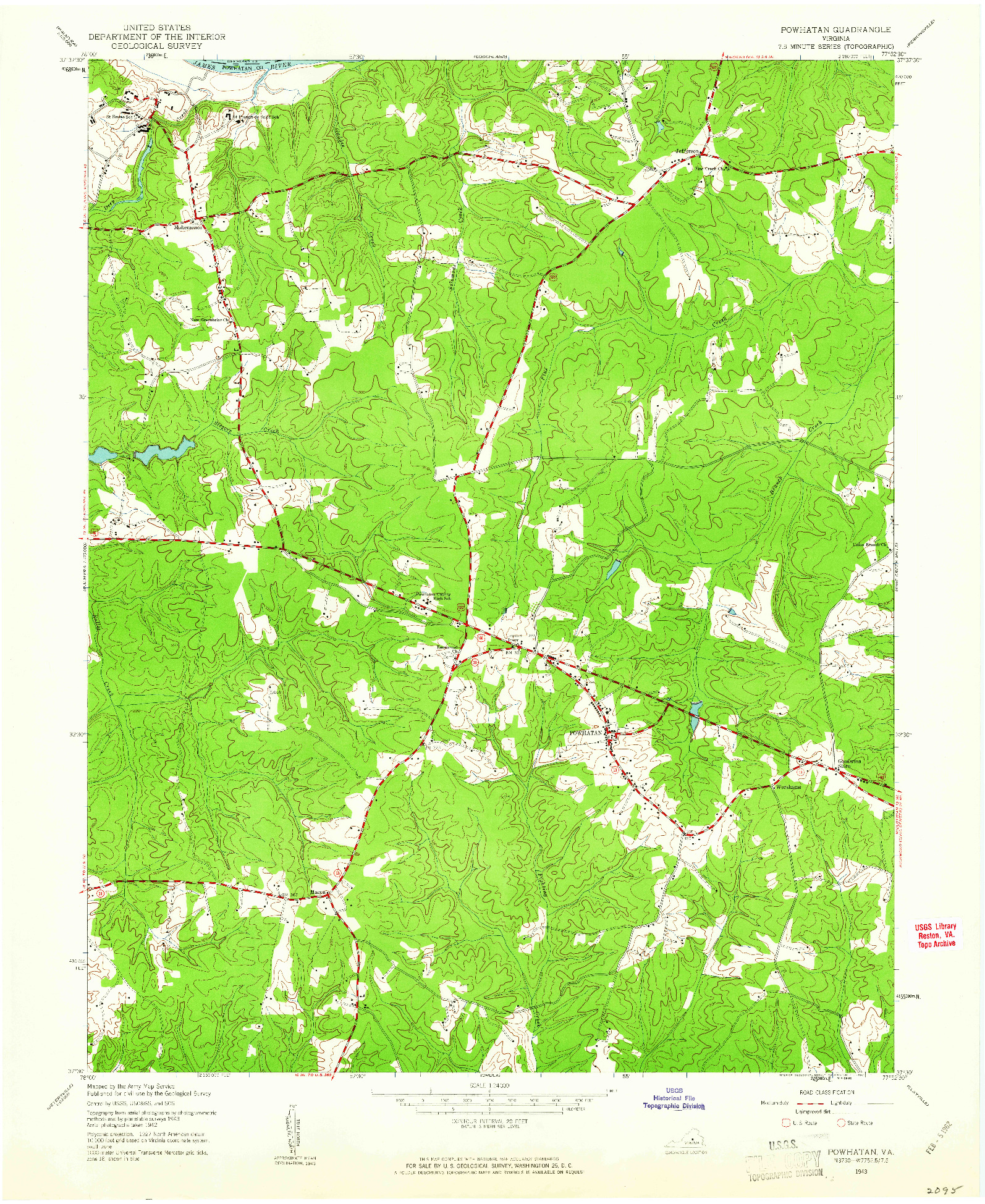 USGS 1:24000-SCALE QUADRANGLE FOR POWHATAN, VA 1943