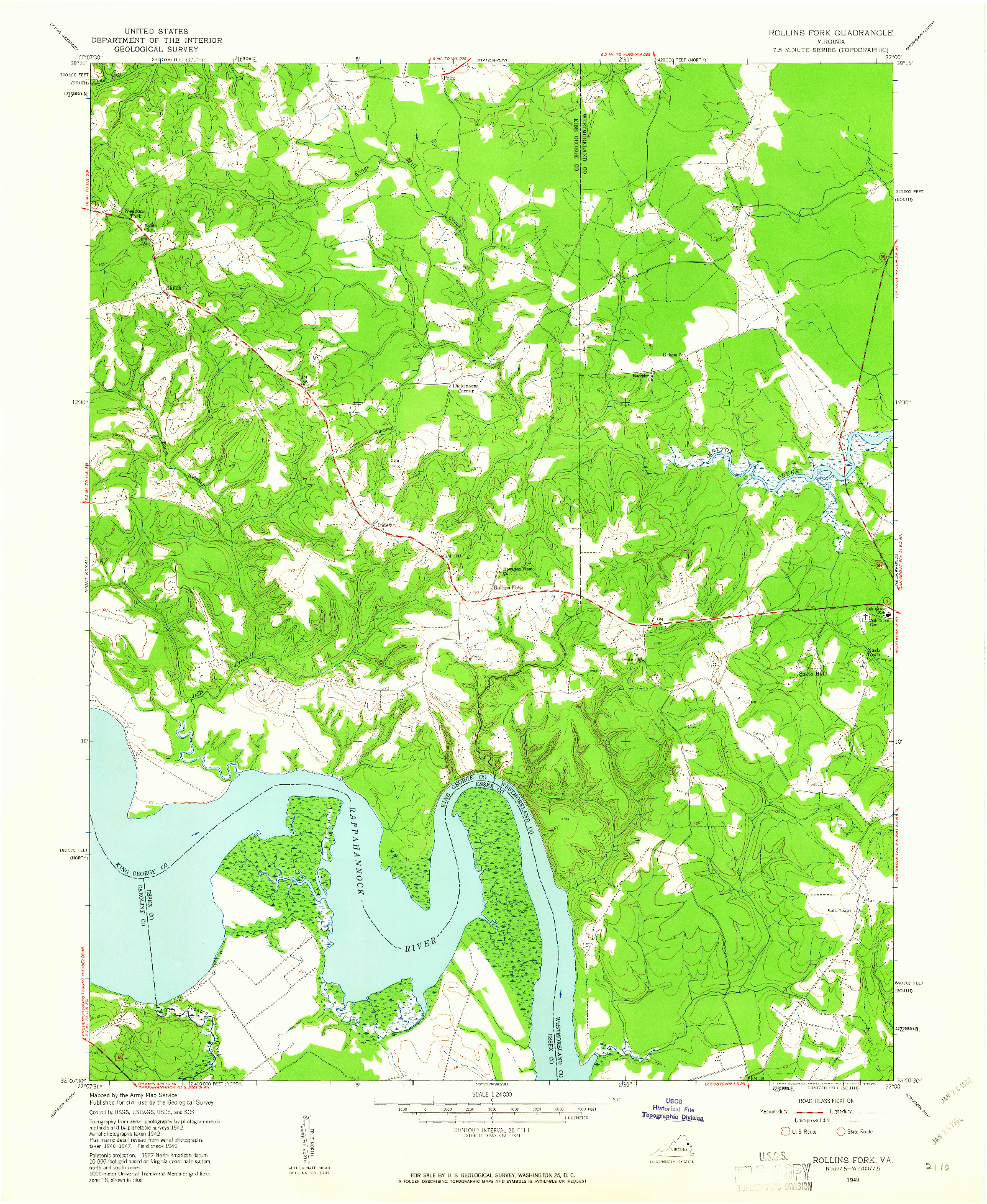 USGS 1:24000-SCALE QUADRANGLE FOR ROLLINS FORK, VA 1949