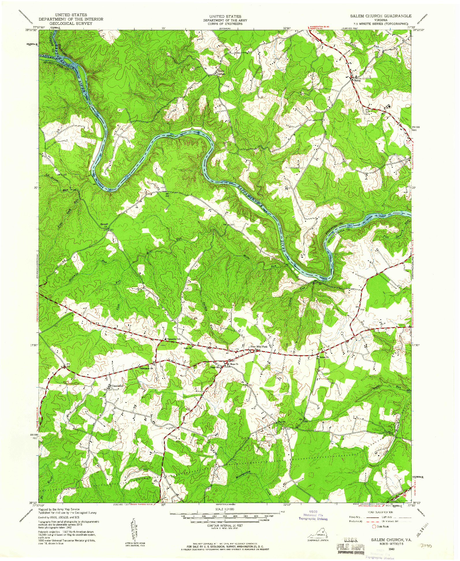 USGS 1:24000-SCALE QUADRANGLE FOR SALEM CHURCH, VA 1943