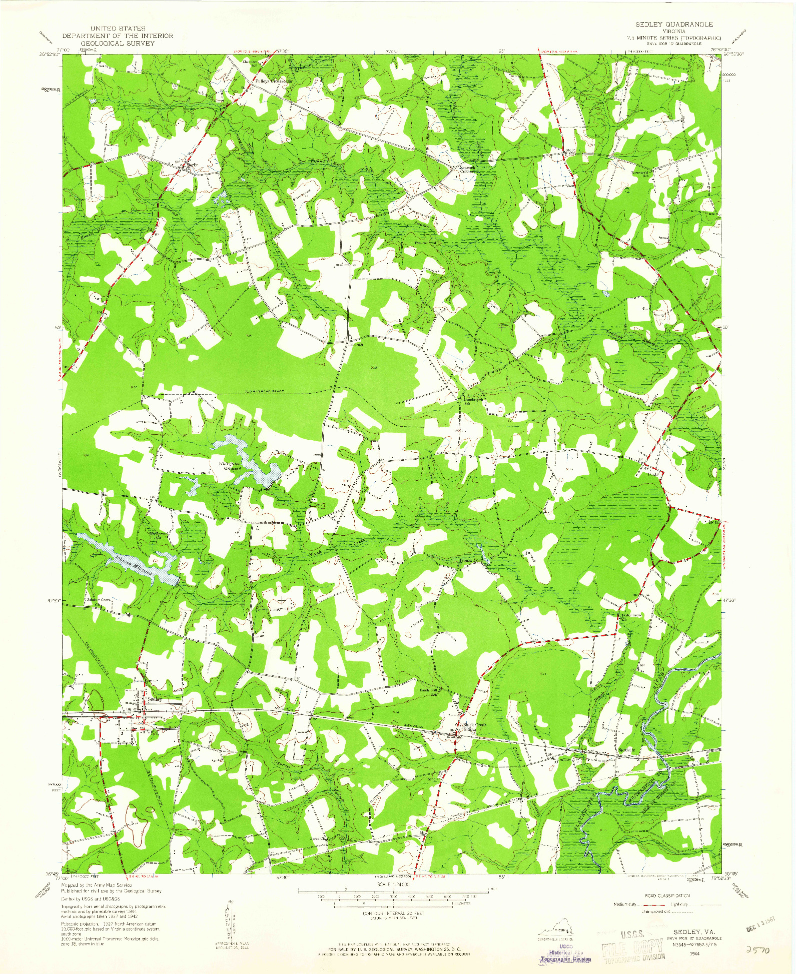 USGS 1:24000-SCALE QUADRANGLE FOR SEDLEY, VA 1944