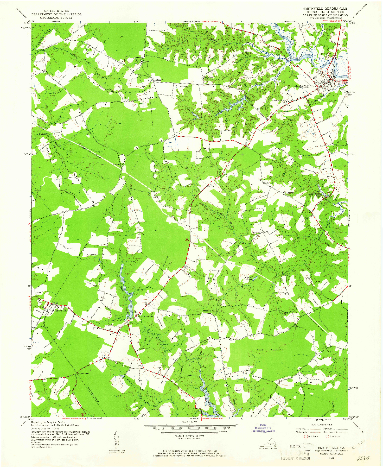 USGS 1:24000-SCALE QUADRANGLE FOR SMITHFIELD, VA 1944