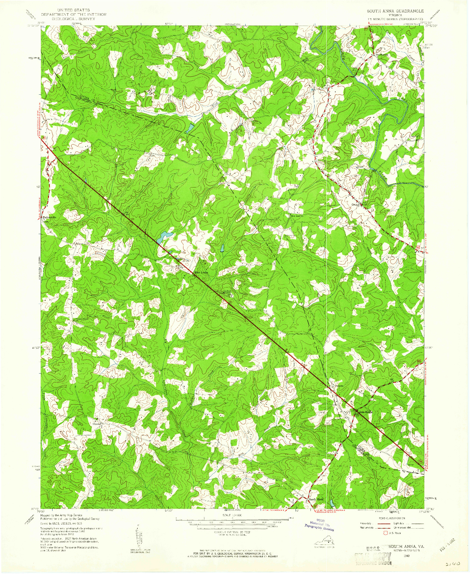 USGS 1:24000-SCALE QUADRANGLE FOR SOUTH ANNA, VA 1943