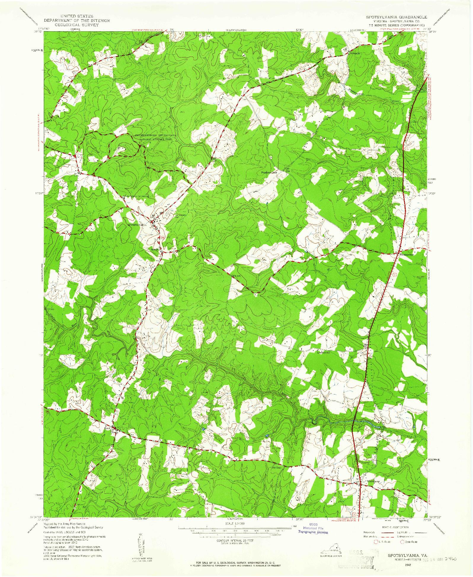 USGS 1:24000-SCALE QUADRANGLE FOR SPOTSYLVANIA, VA 1942