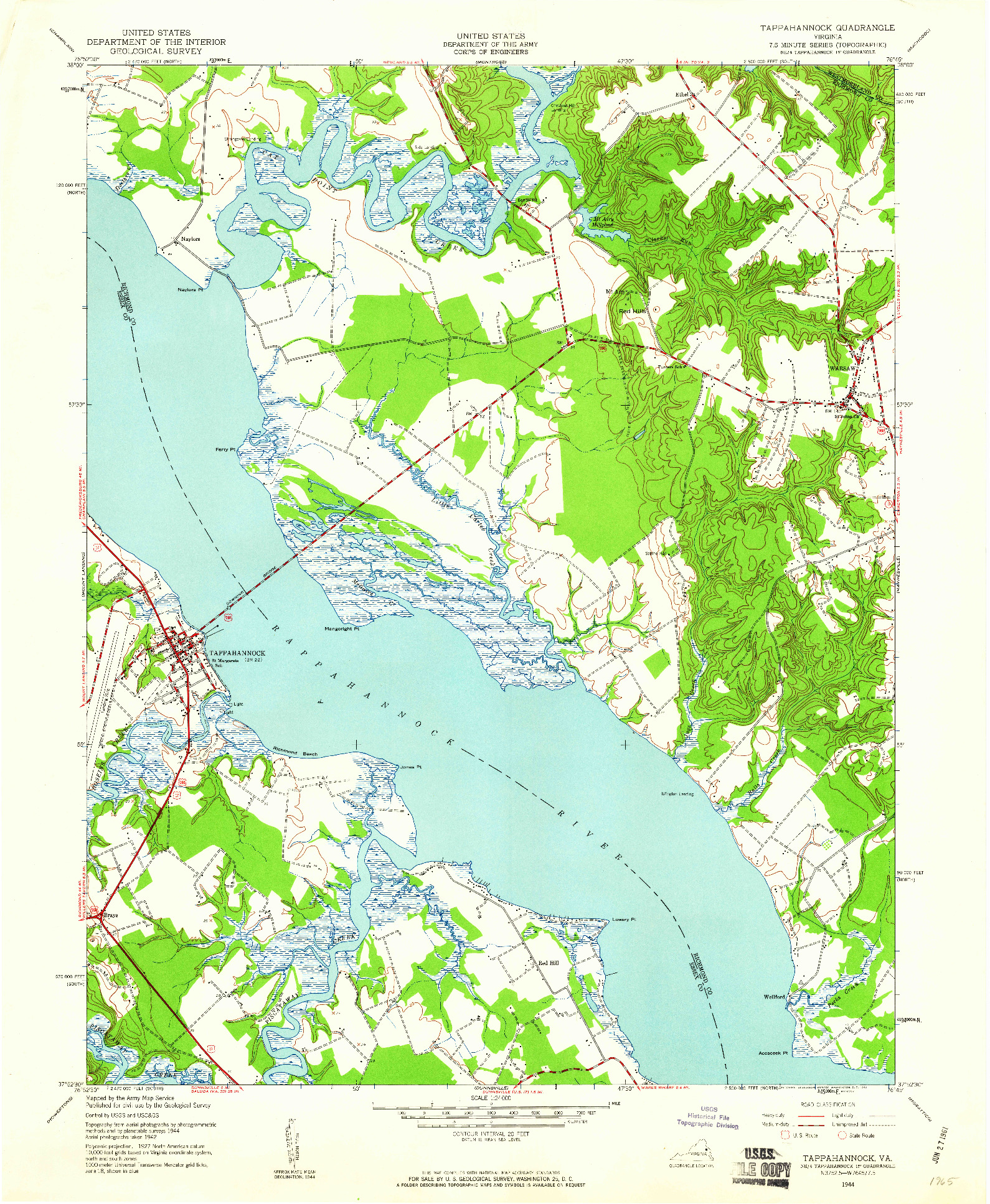 USGS 1:24000-SCALE QUADRANGLE FOR TAPPAHANNOCK, VA 1944