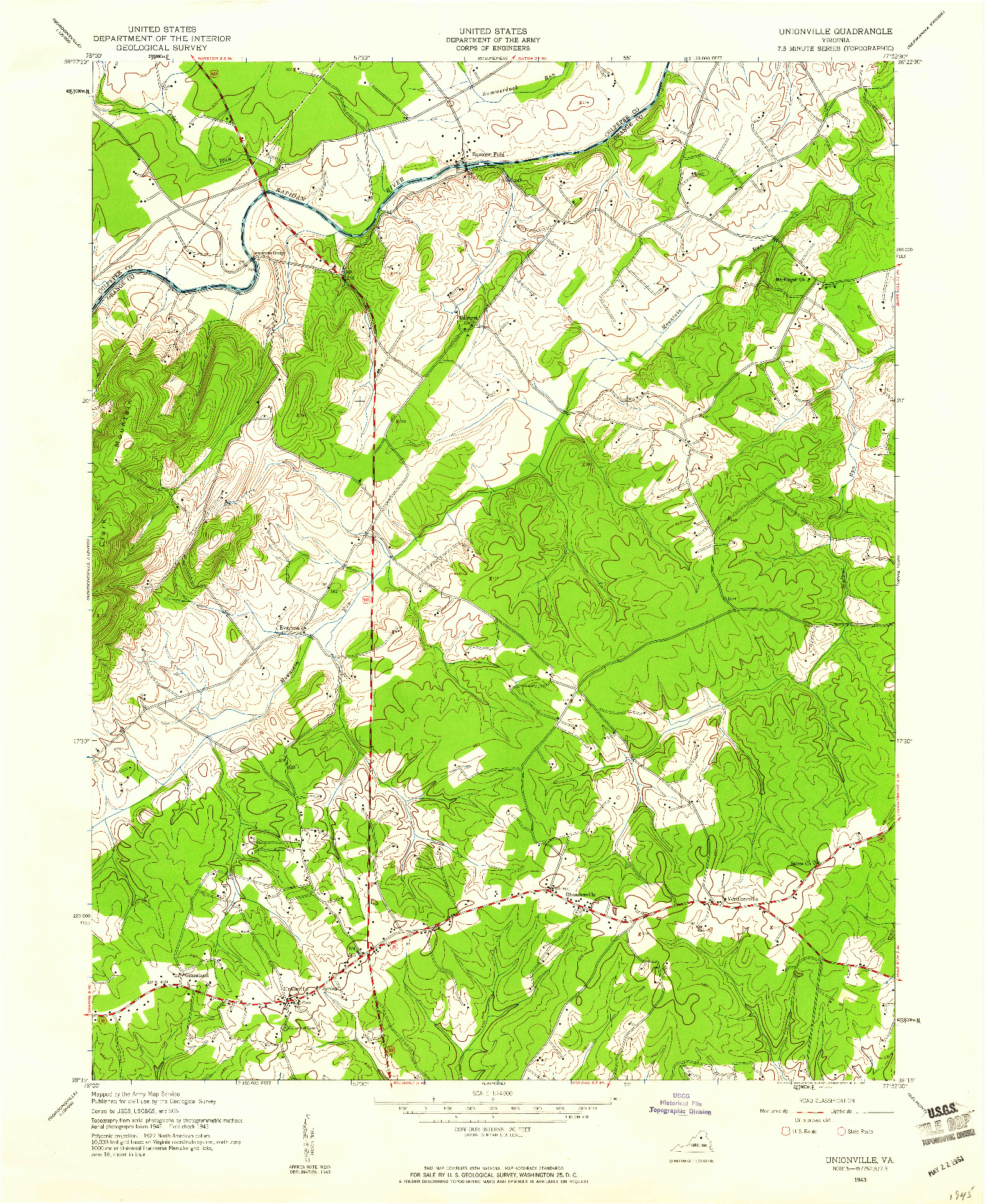 USGS 1:24000-SCALE QUADRANGLE FOR UNIONVILLE, VA 1943