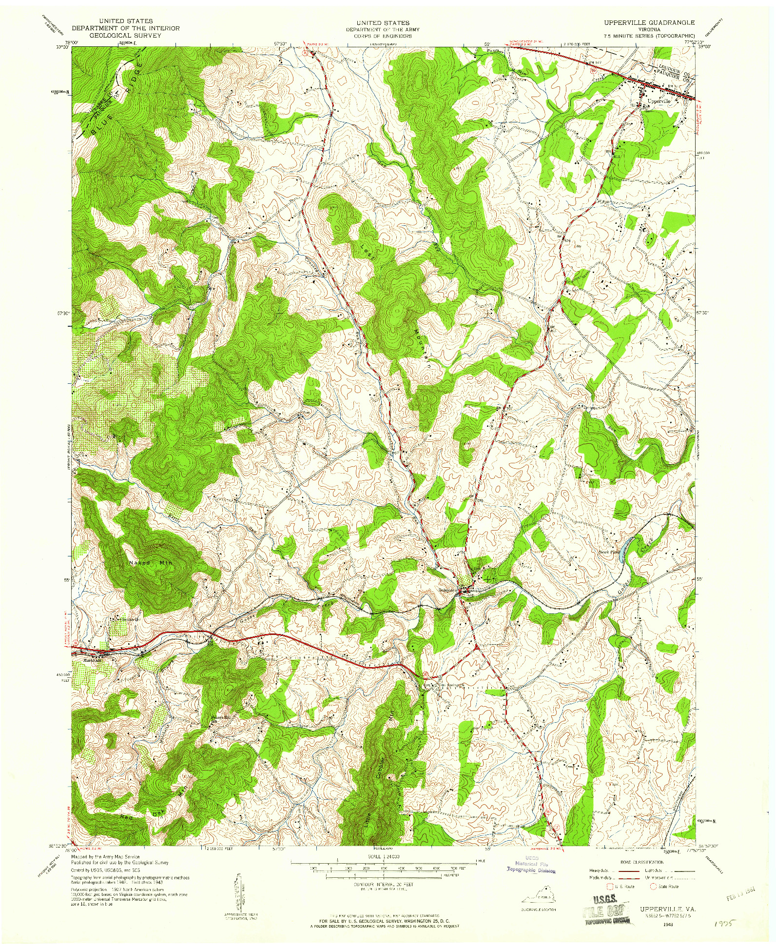 USGS 1:24000-SCALE QUADRANGLE FOR UPPERVILLE, VA 1943