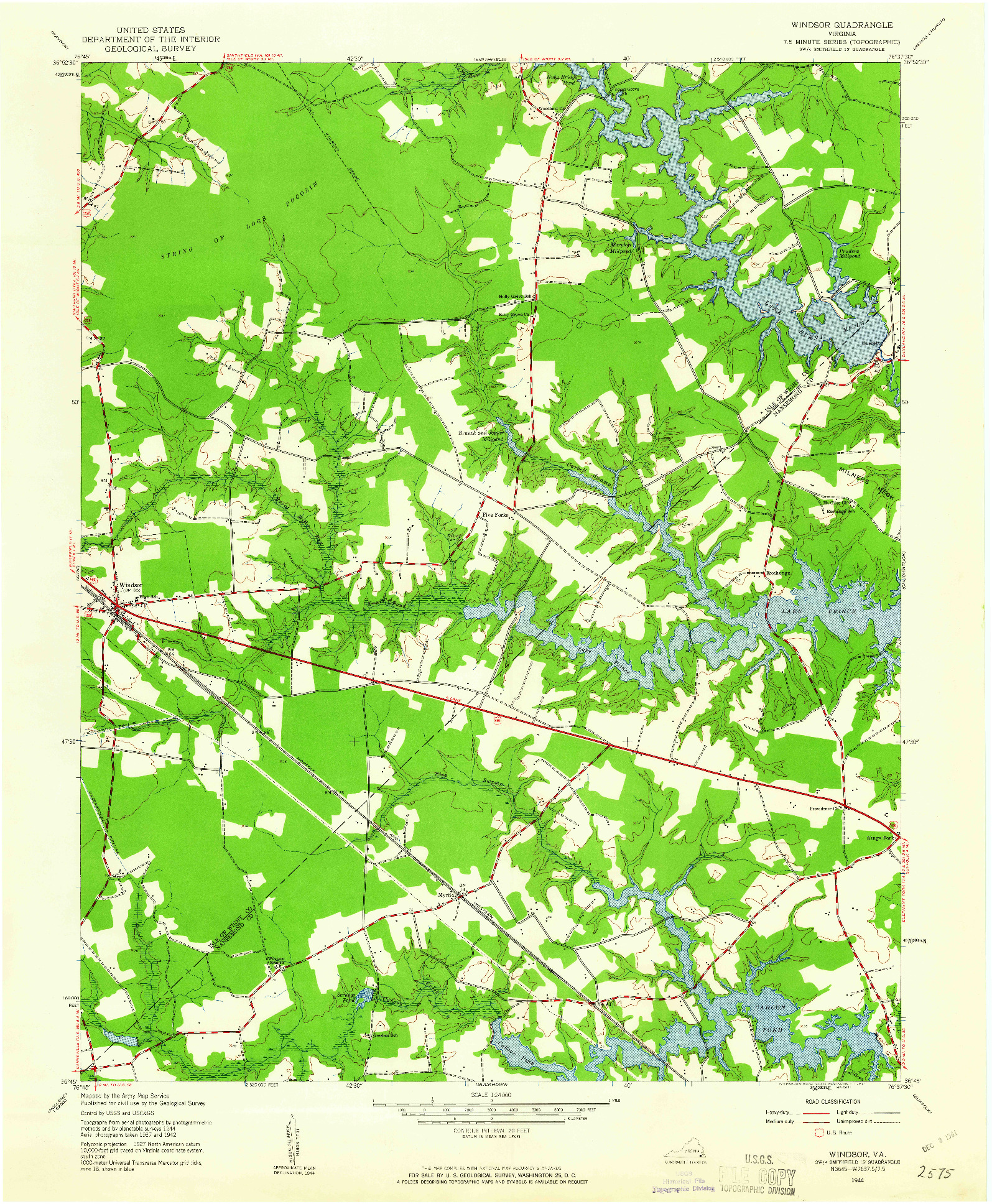 USGS 1:24000-SCALE QUADRANGLE FOR WINDSOR, VA 1944