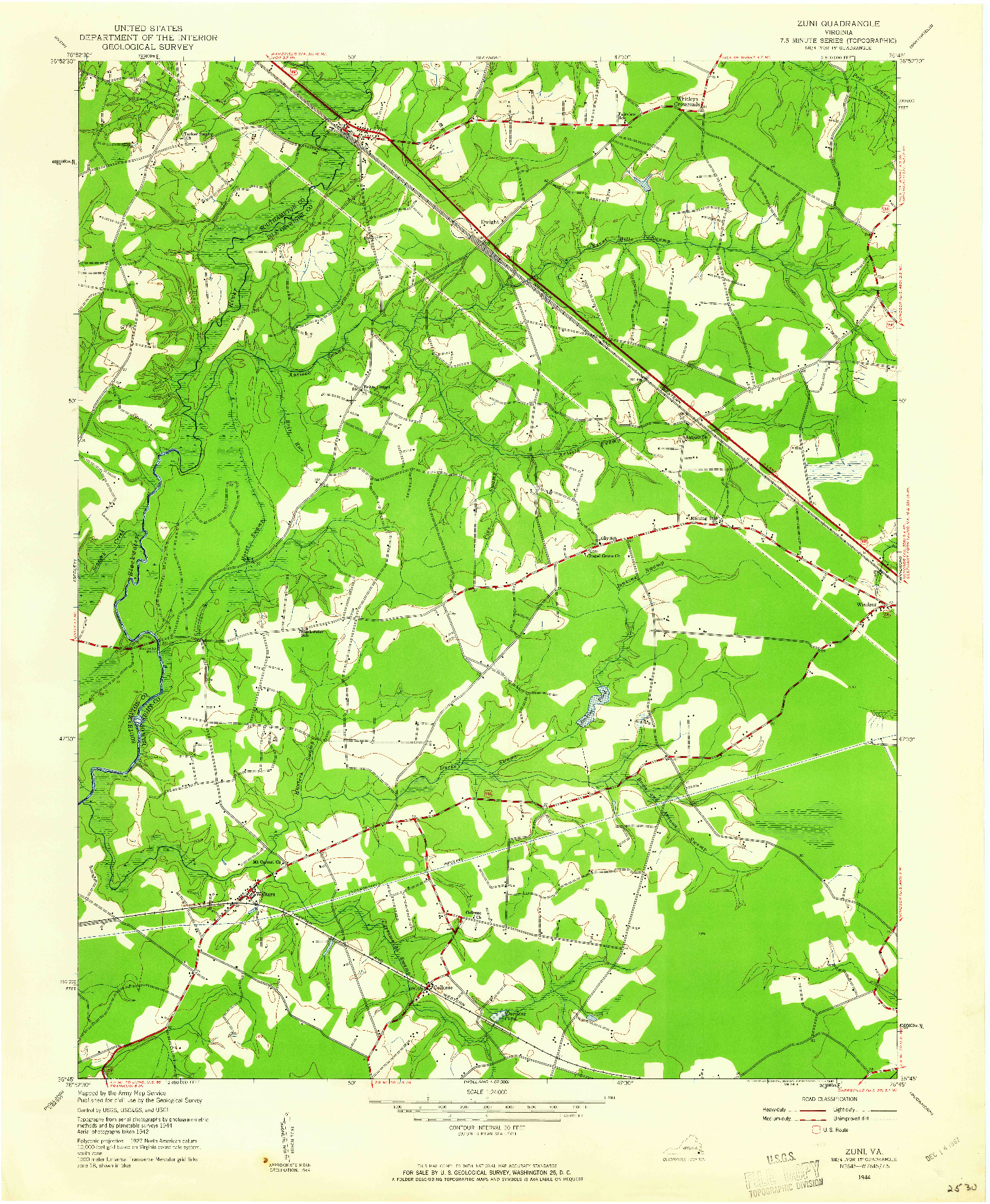 USGS 1:24000-SCALE QUADRANGLE FOR ZUNI, VA 1944