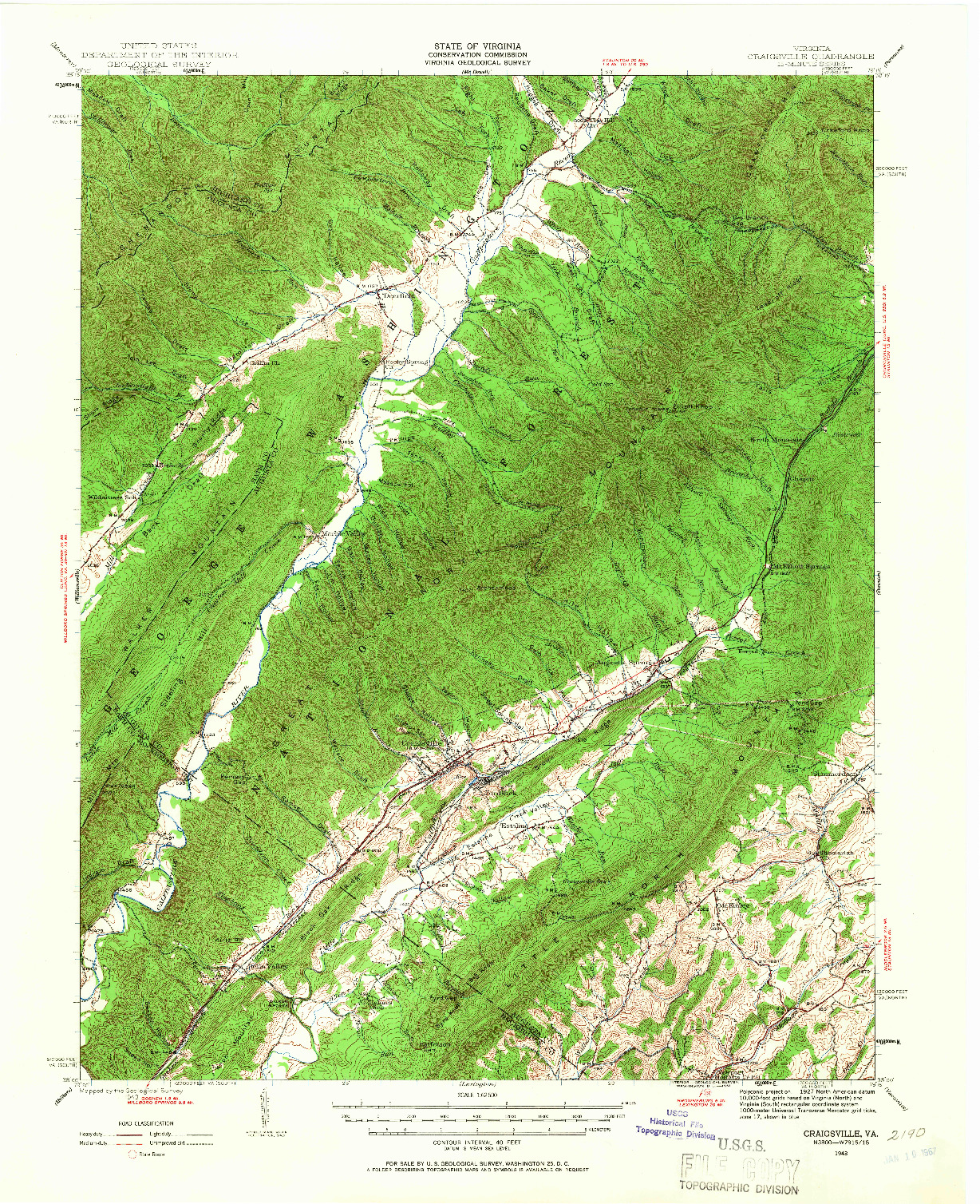 USGS 1:62500-SCALE QUADRANGLE FOR CRAIGSVILLE, VA 1943