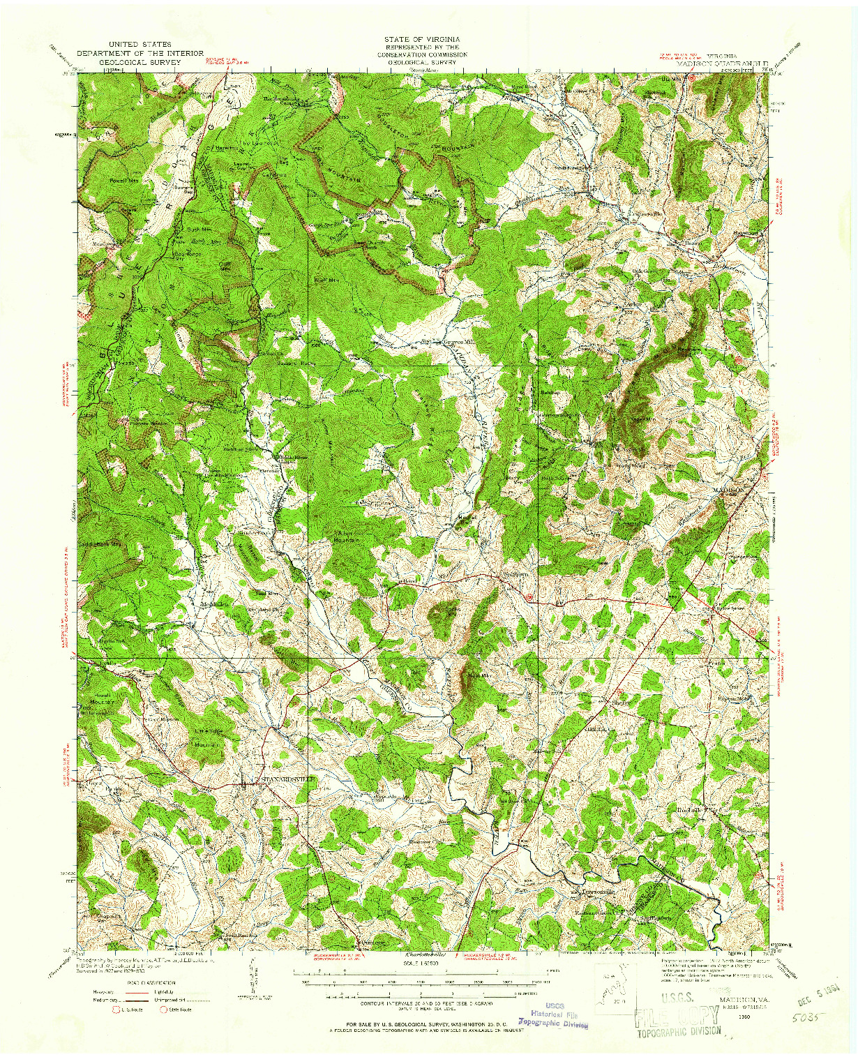 USGS 1:62500-SCALE QUADRANGLE FOR MADISON, VA 1930