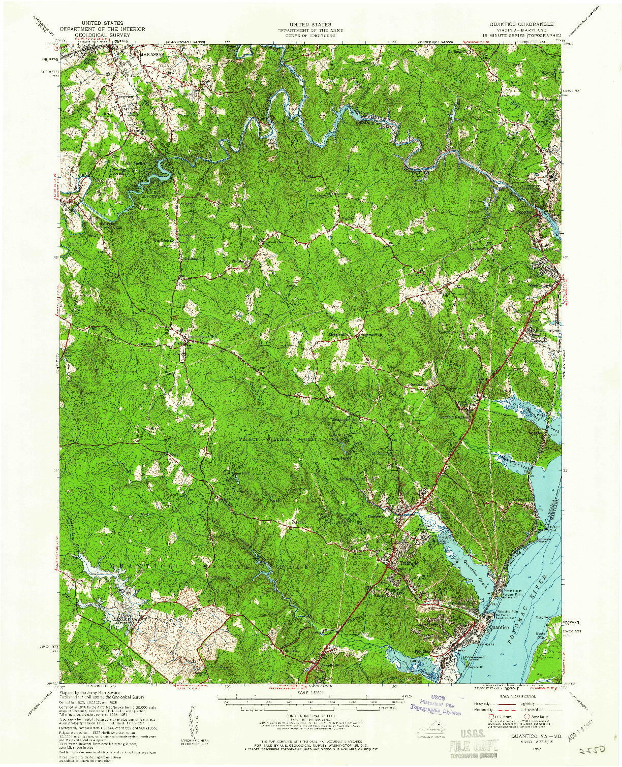 USGS 1:62500-SCALE QUADRANGLE FOR QUANTICO, VA 1957
