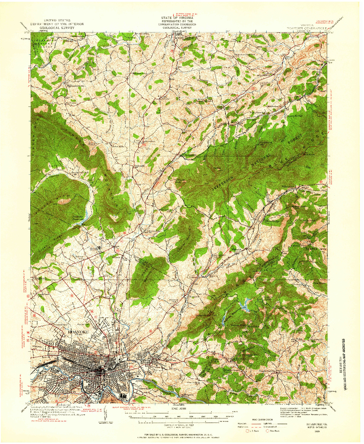 USGS 1:62500-SCALE QUADRANGLE FOR ROANOKE, VA 1929