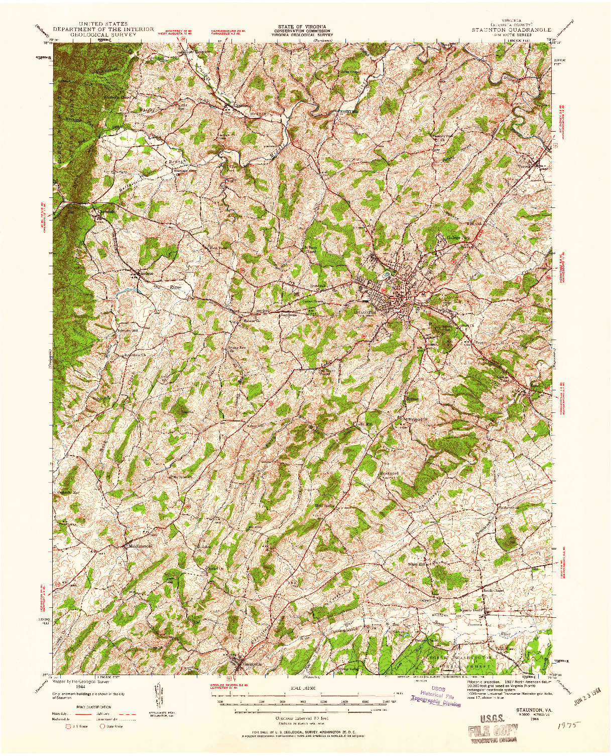 USGS 1:62500-SCALE QUADRANGLE FOR STAUNTON, VA 1944