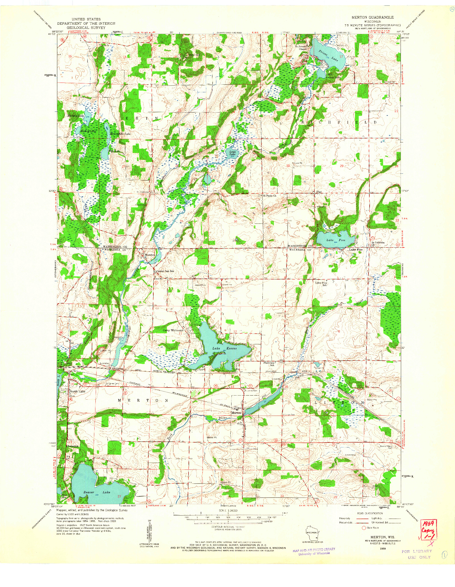 USGS 1:24000-SCALE QUADRANGLE FOR MERTON, WI 1959