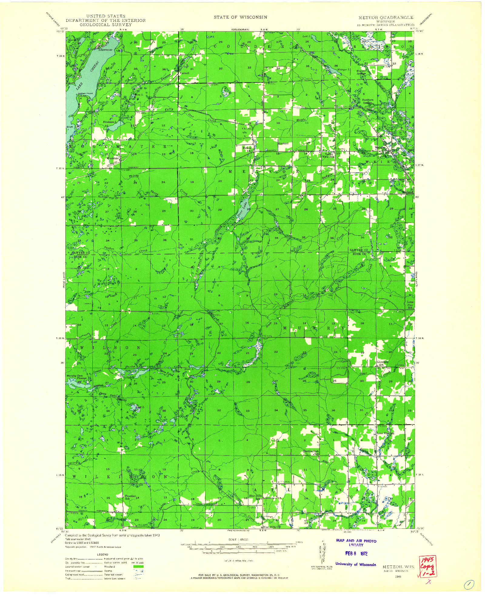 USGS 1:48000-SCALE QUADRANGLE FOR METEOR, WI 1945