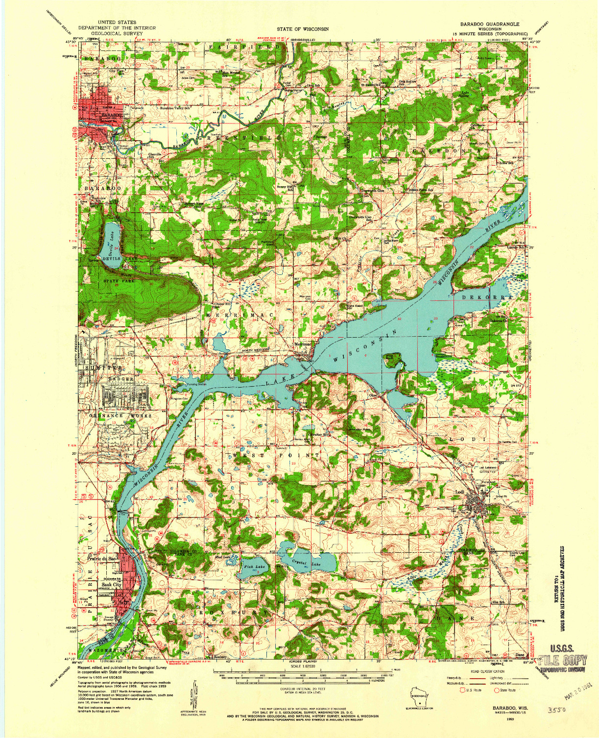 USGS 1:62500-SCALE QUADRANGLE FOR BARABOO, WI 1959