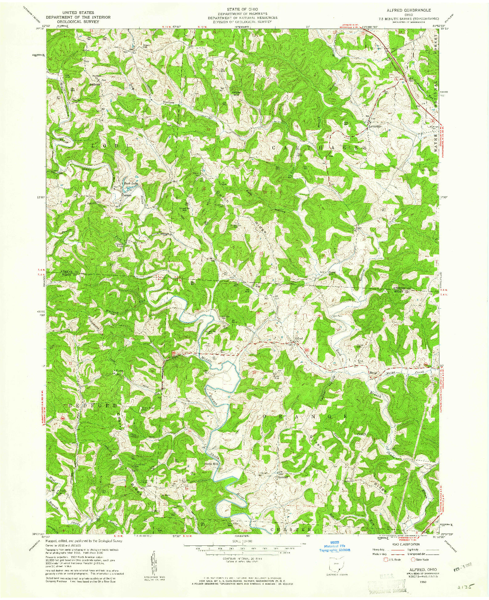 USGS 1:24000-SCALE QUADRANGLE FOR ALFRED, OH 1960