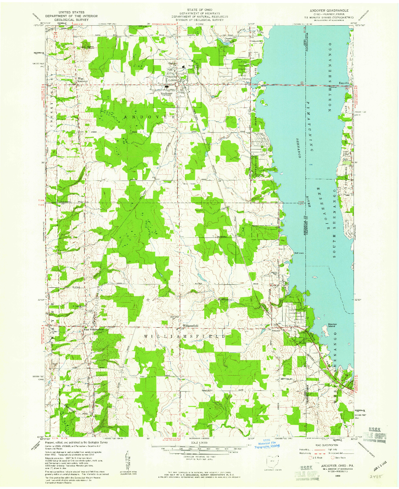 USGS 1:24000-SCALE QUADRANGLE FOR ANDOVER, OH 1959