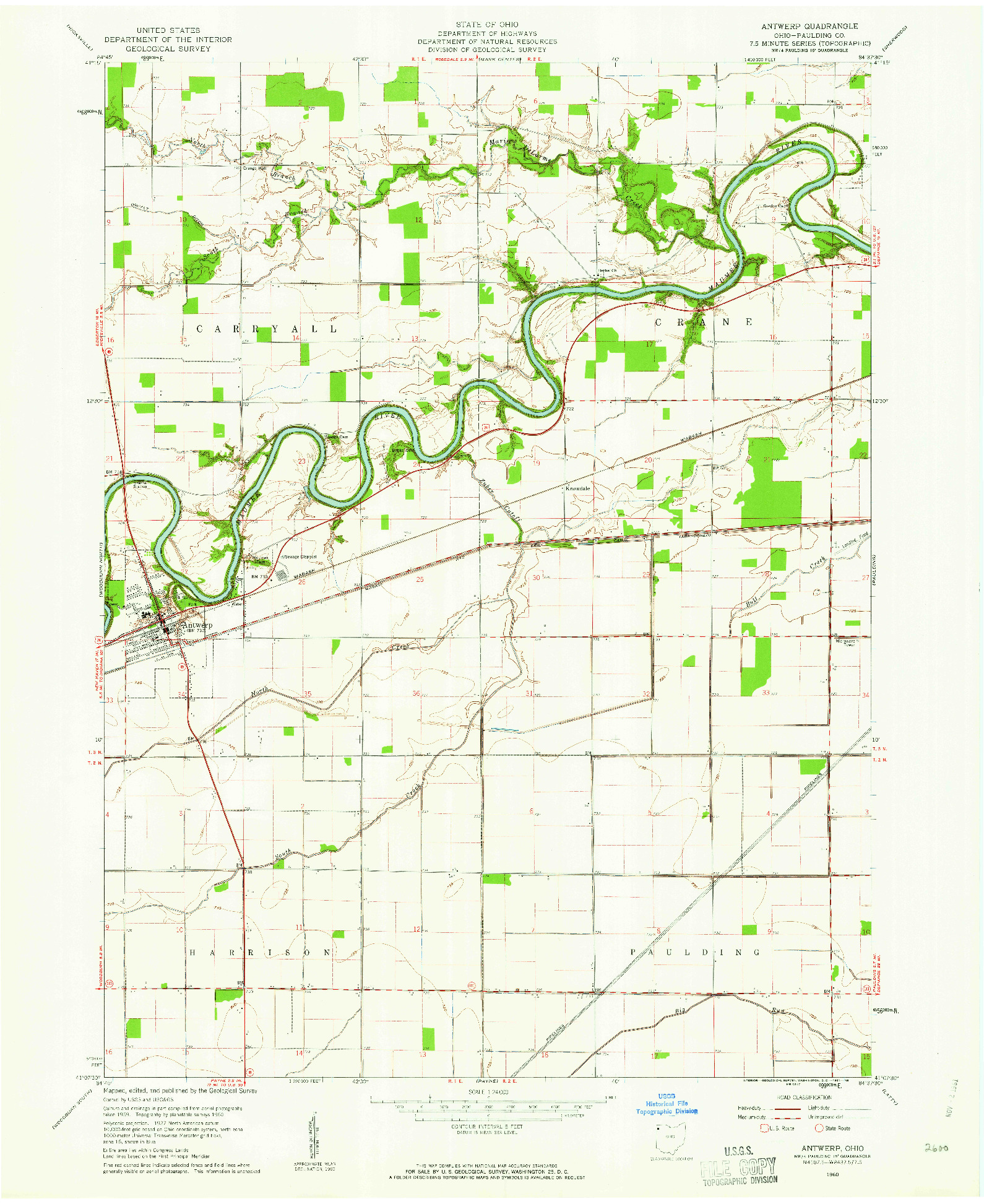 USGS 1:24000-SCALE QUADRANGLE FOR ANTWERP, OH 1960