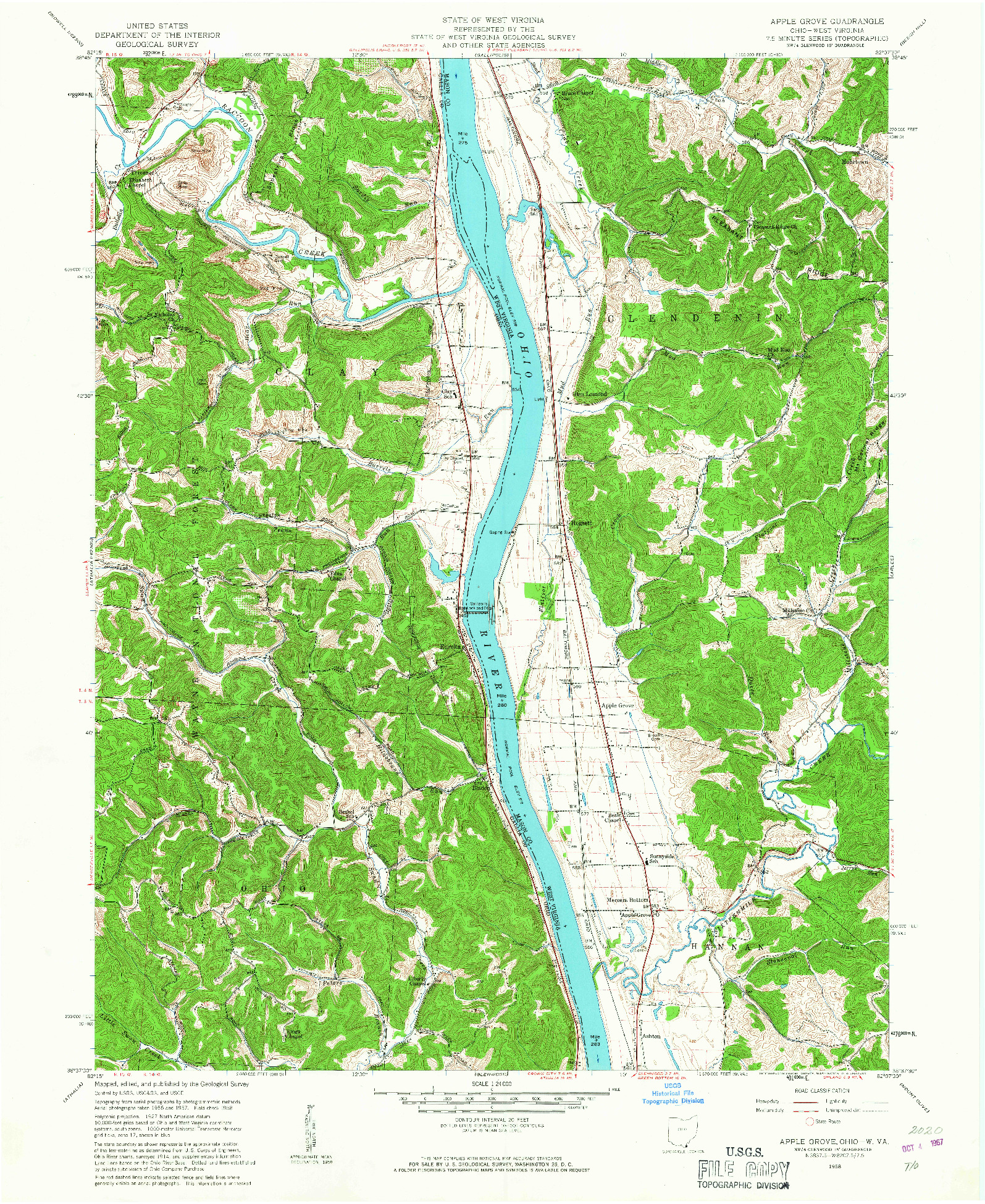 USGS 1:24000-SCALE QUADRANGLE FOR APPLE GROVE, OH 1958