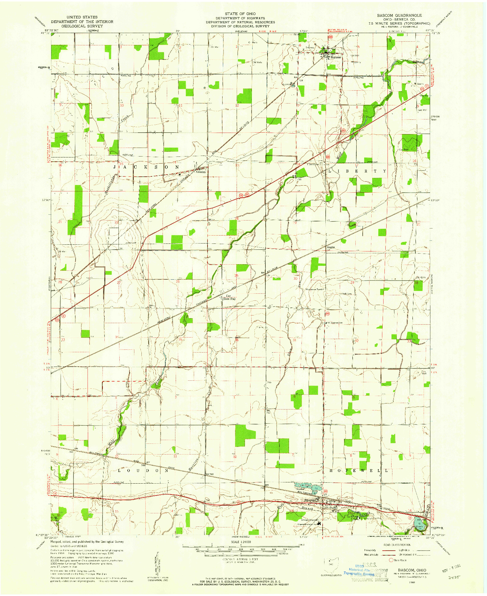 USGS 1:24000-SCALE QUADRANGLE FOR BASCOM, OH 1960