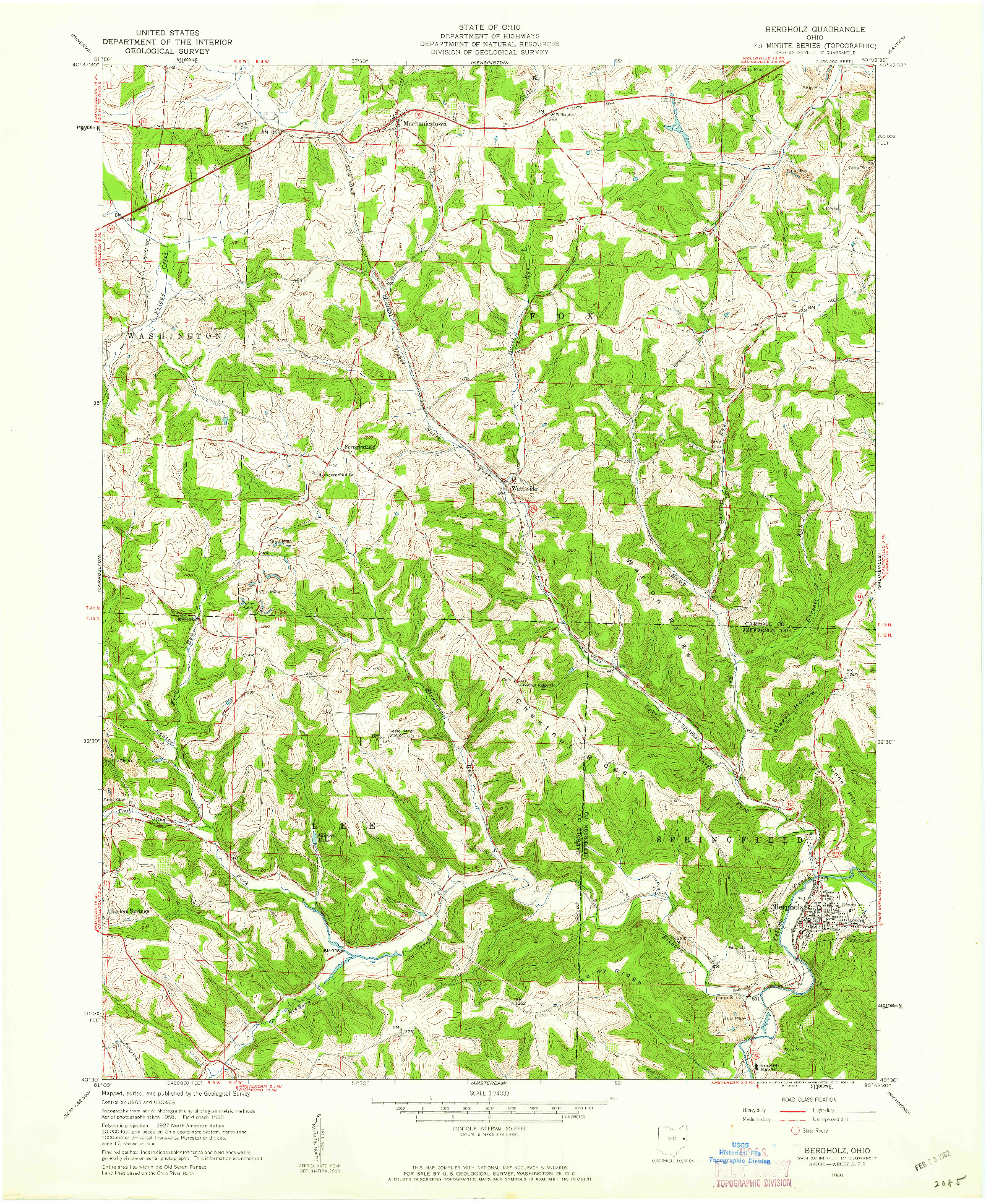 USGS 1:24000-SCALE QUADRANGLE FOR BERGHOLZ, OH 1960