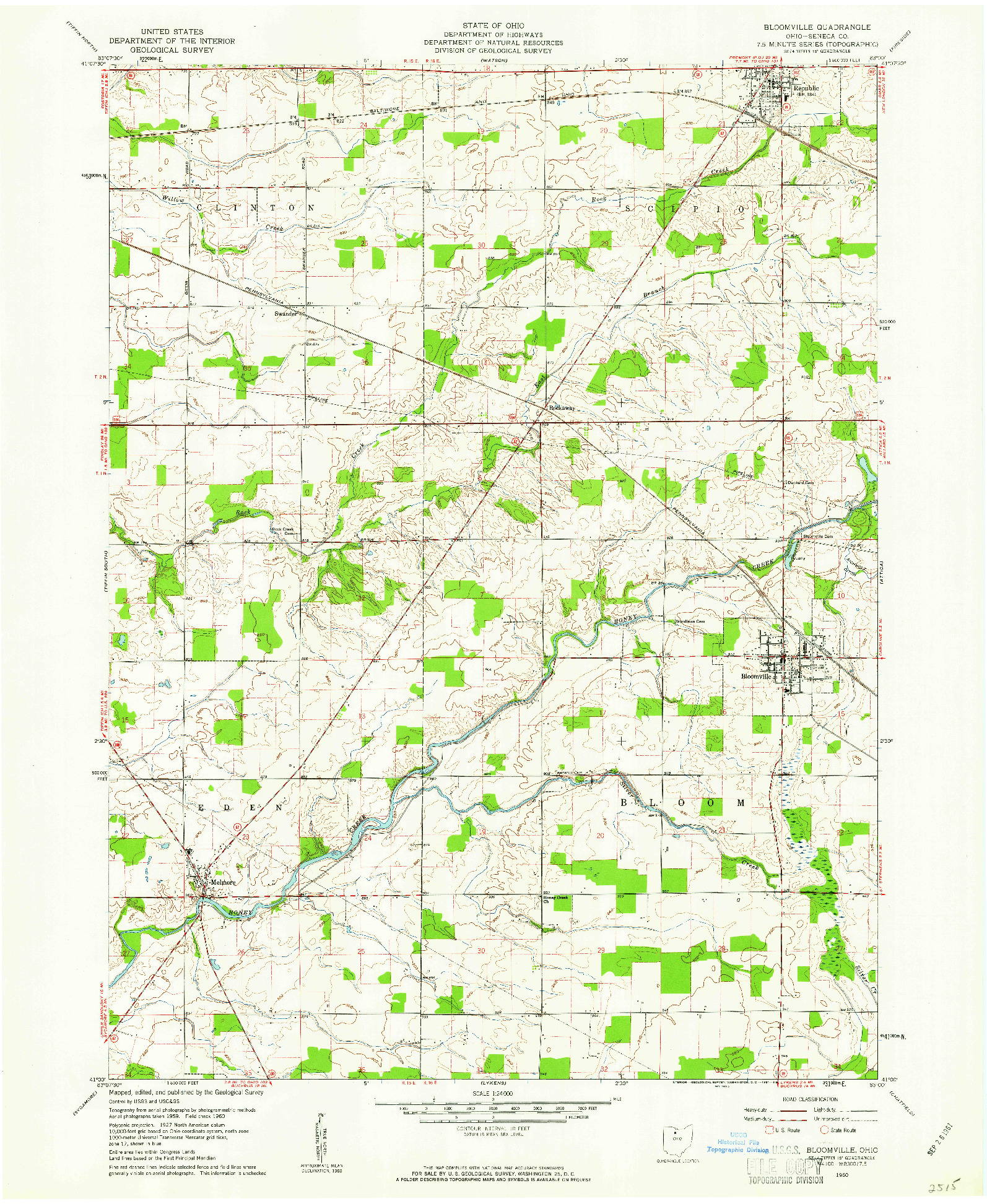 USGS 1:24000-SCALE QUADRANGLE FOR BLOOMVILLE, OH 1960