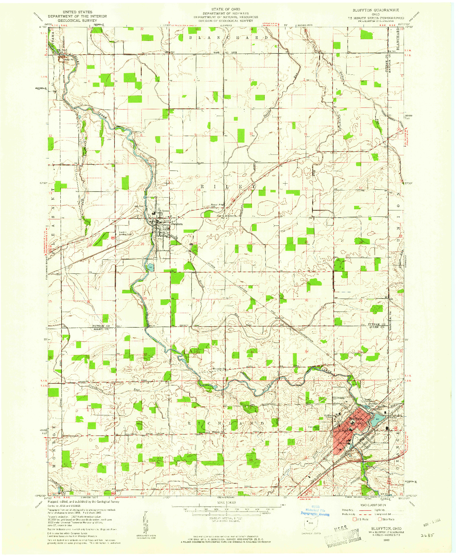 USGS 1:24000-SCALE QUADRANGLE FOR BLUFFTON, OH 1960