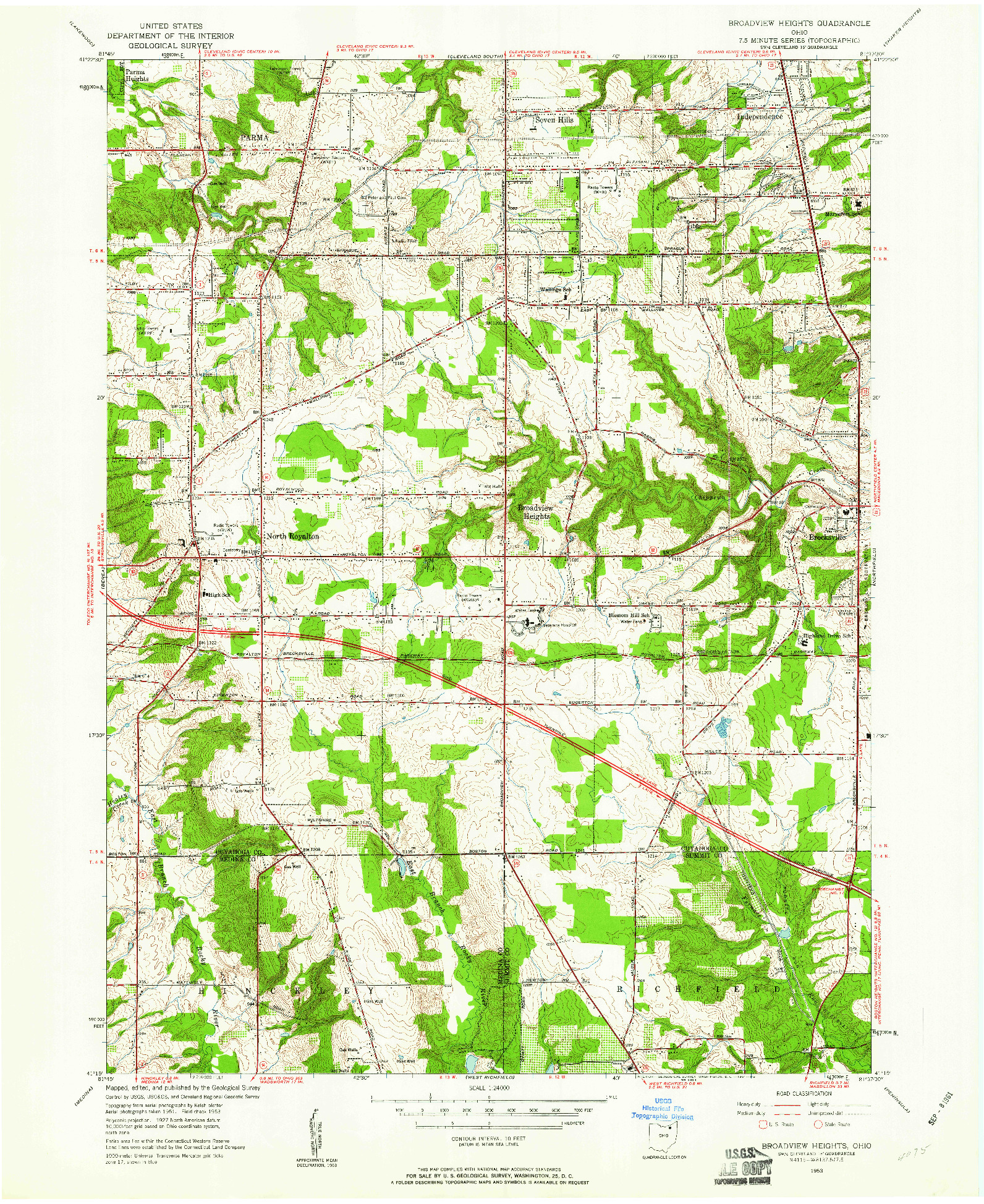 USGS 1:24000-SCALE QUADRANGLE FOR BROADVIEW HEIGHTS, OH 1953