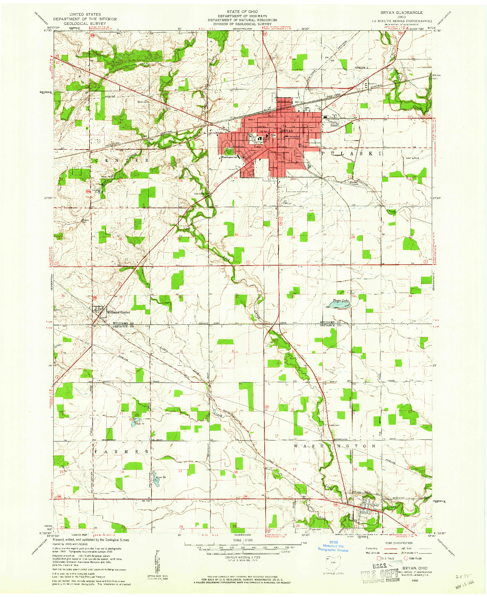 USGS 1:24000-SCALE QUADRANGLE FOR BRYAN, OH 1960