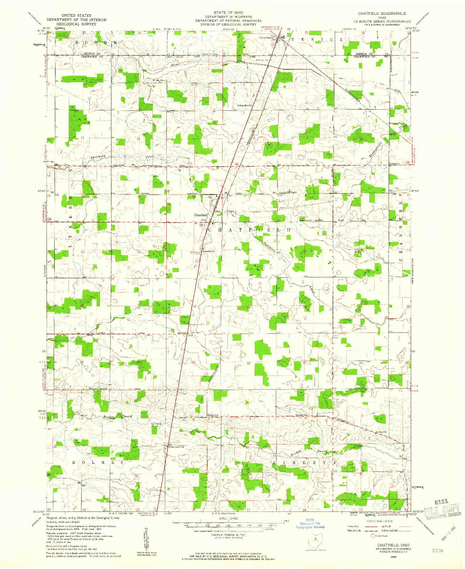 USGS 1:24000-SCALE QUADRANGLE FOR CHATFIELD, OH 1960